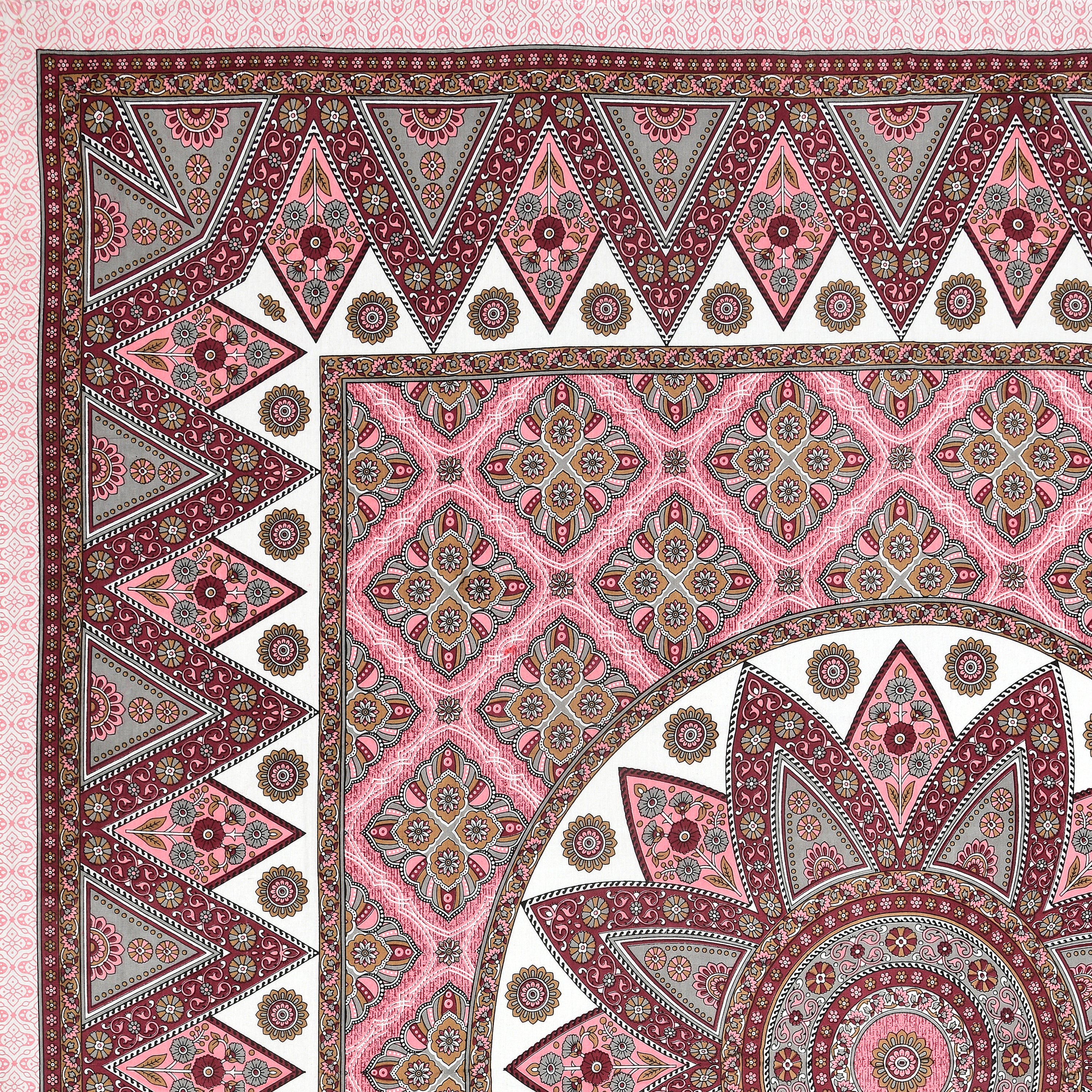 Mandala Art Cotton Bedsheet – Rose & Maroon Palace Charm