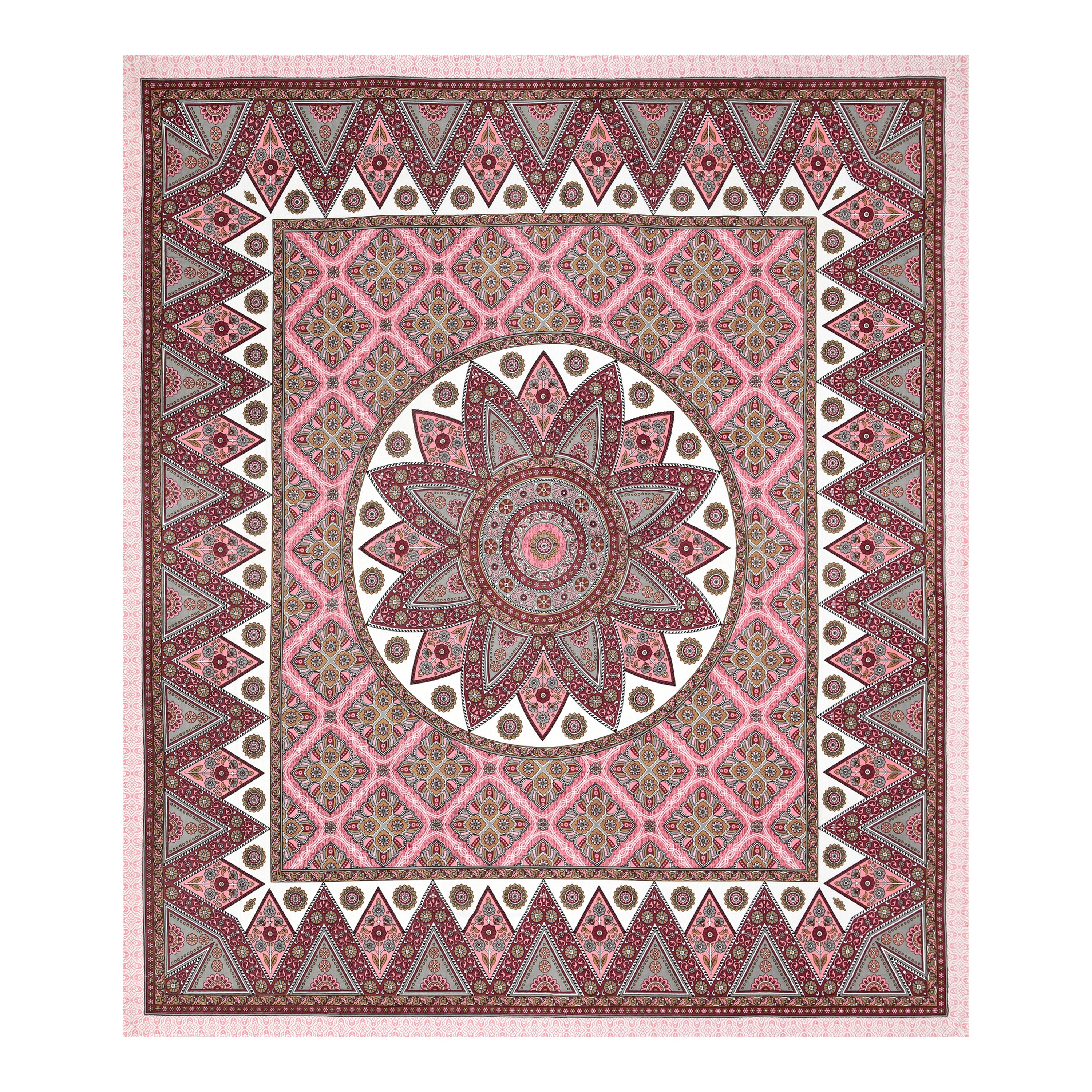 Mandala Art Cotton Bedsheet – Rose & Maroon Palace Charm