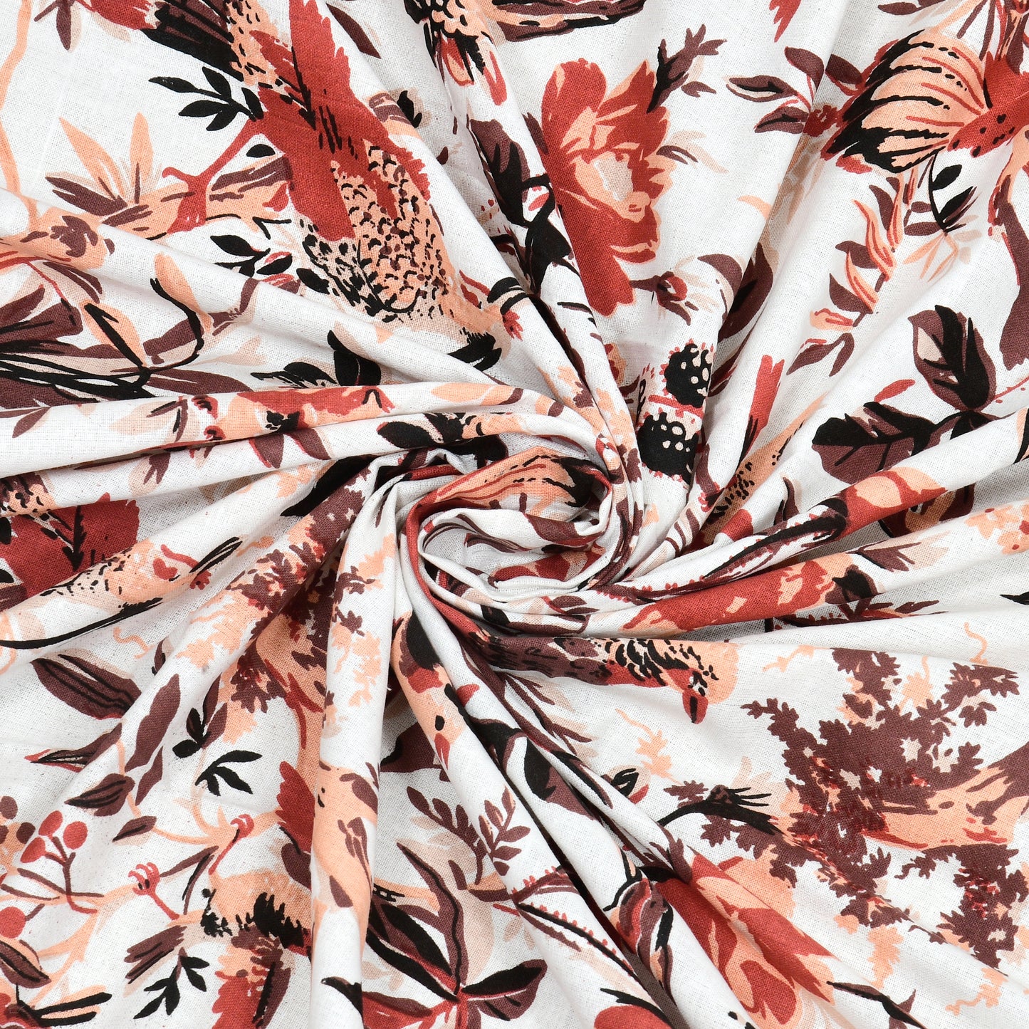 Red Floral Peacock Cotton Bedsheet – Beige Polka Border