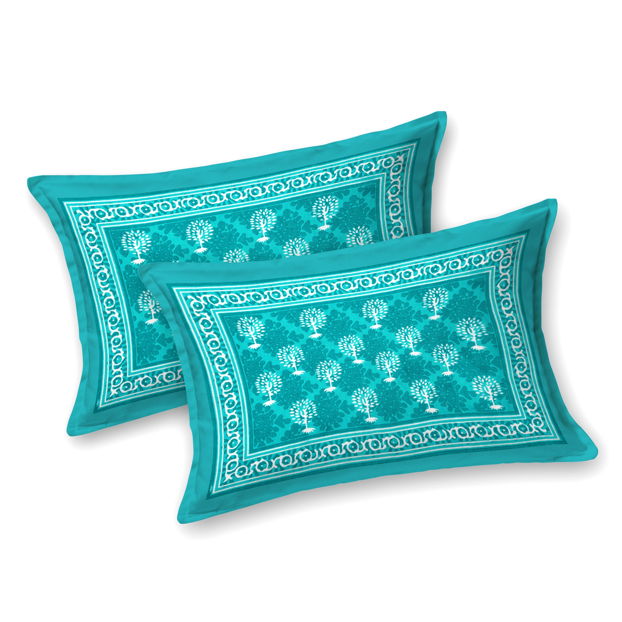 Jaipuri Floral Buti Cotton Bedsheet – Teal Lagoon Charm