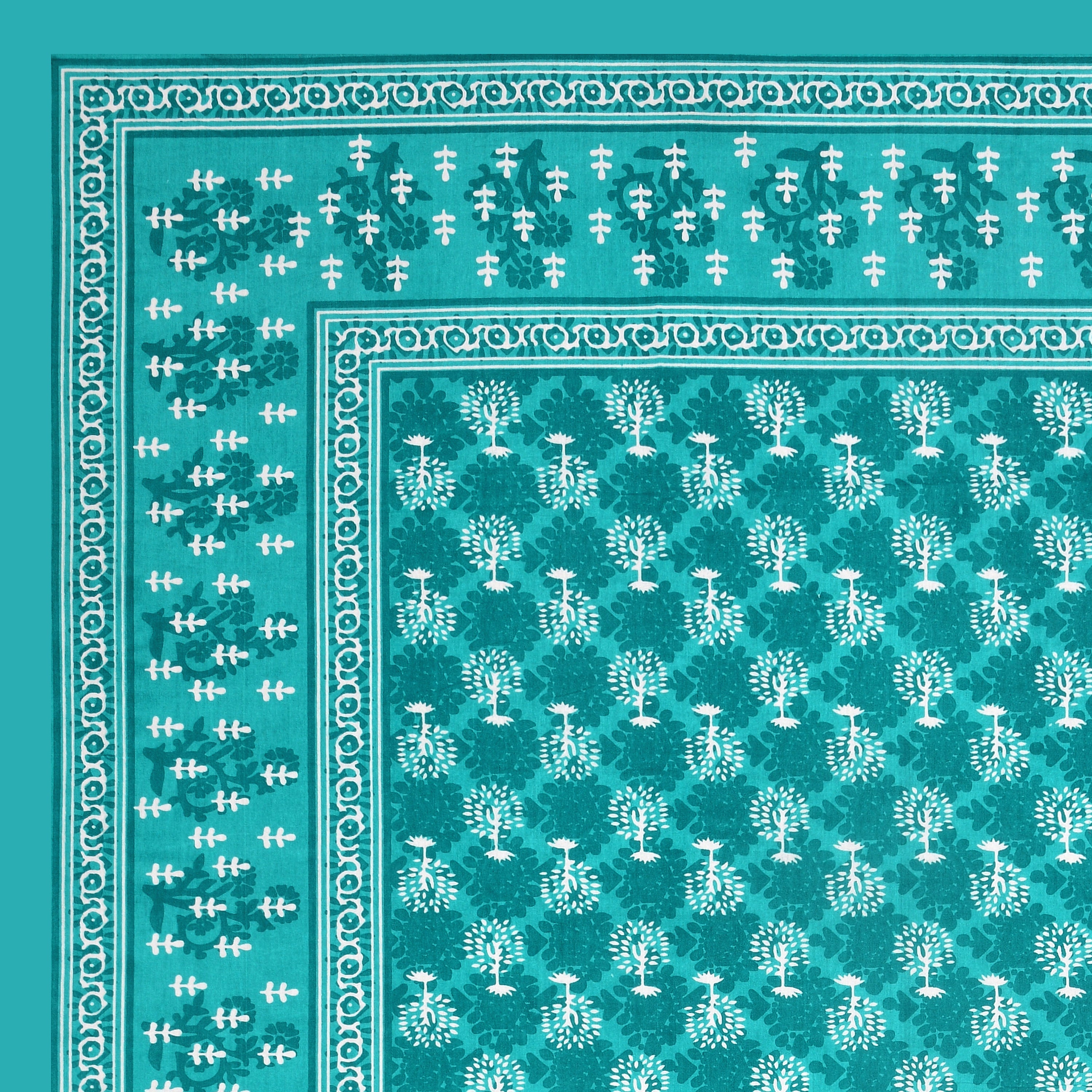 Jaipuri Floral Buti Cotton Bedsheet – Teal Lagoon Charm
