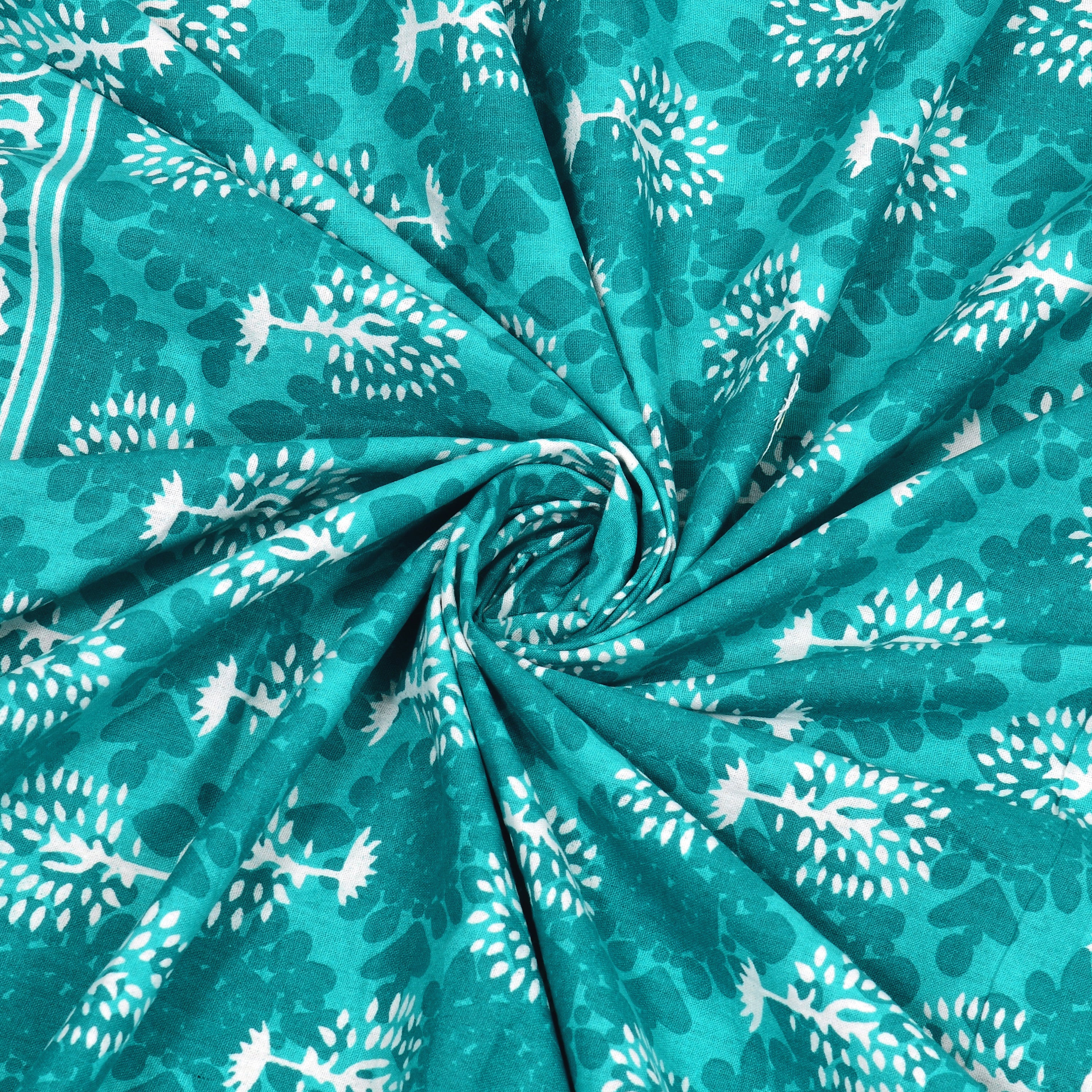 Jaipuri Floral Buti Cotton Bedsheet – Teal Lagoon Charm