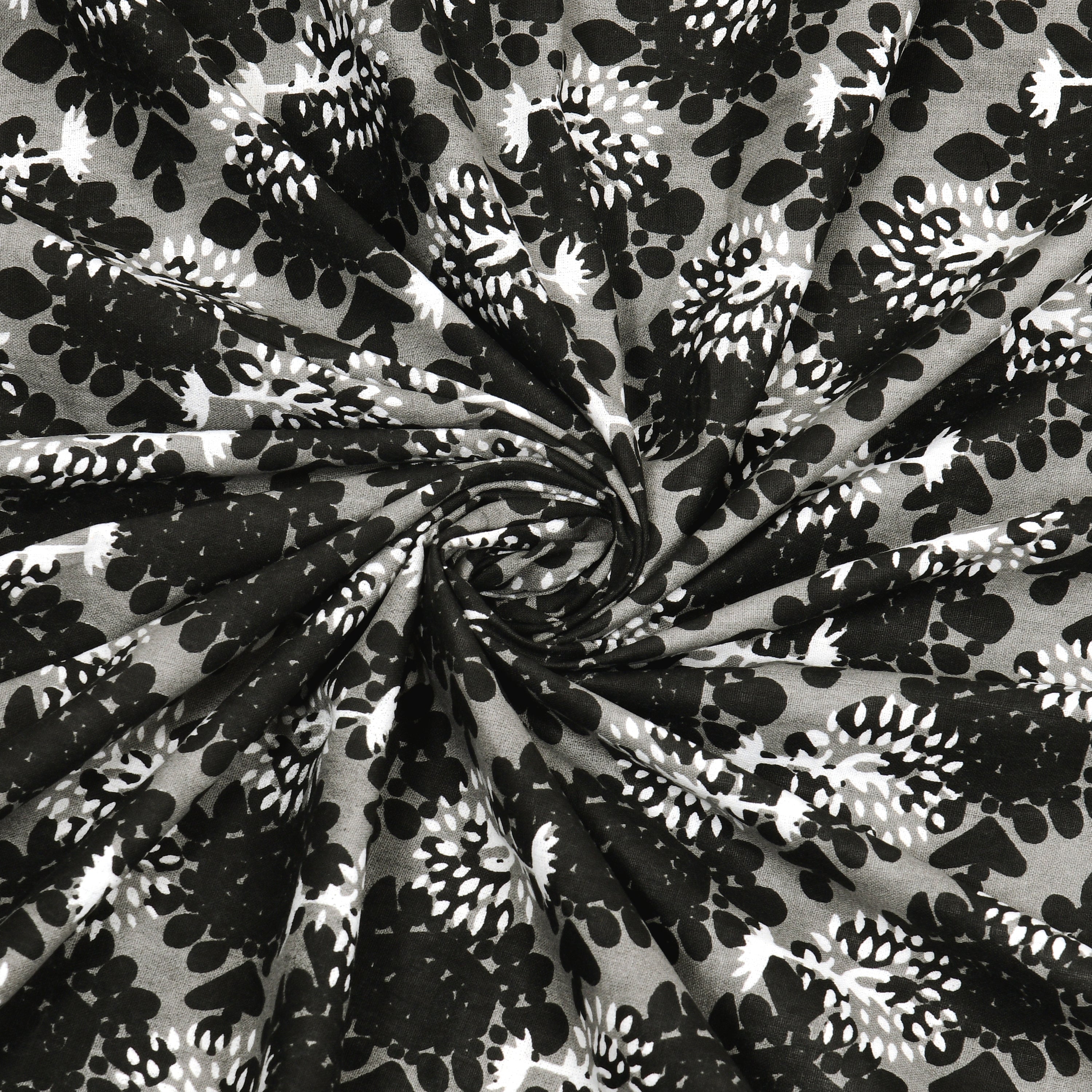 Jaipuri Floral Buti Cotton Bedsheet – Black & Grey Monochrome Elegance