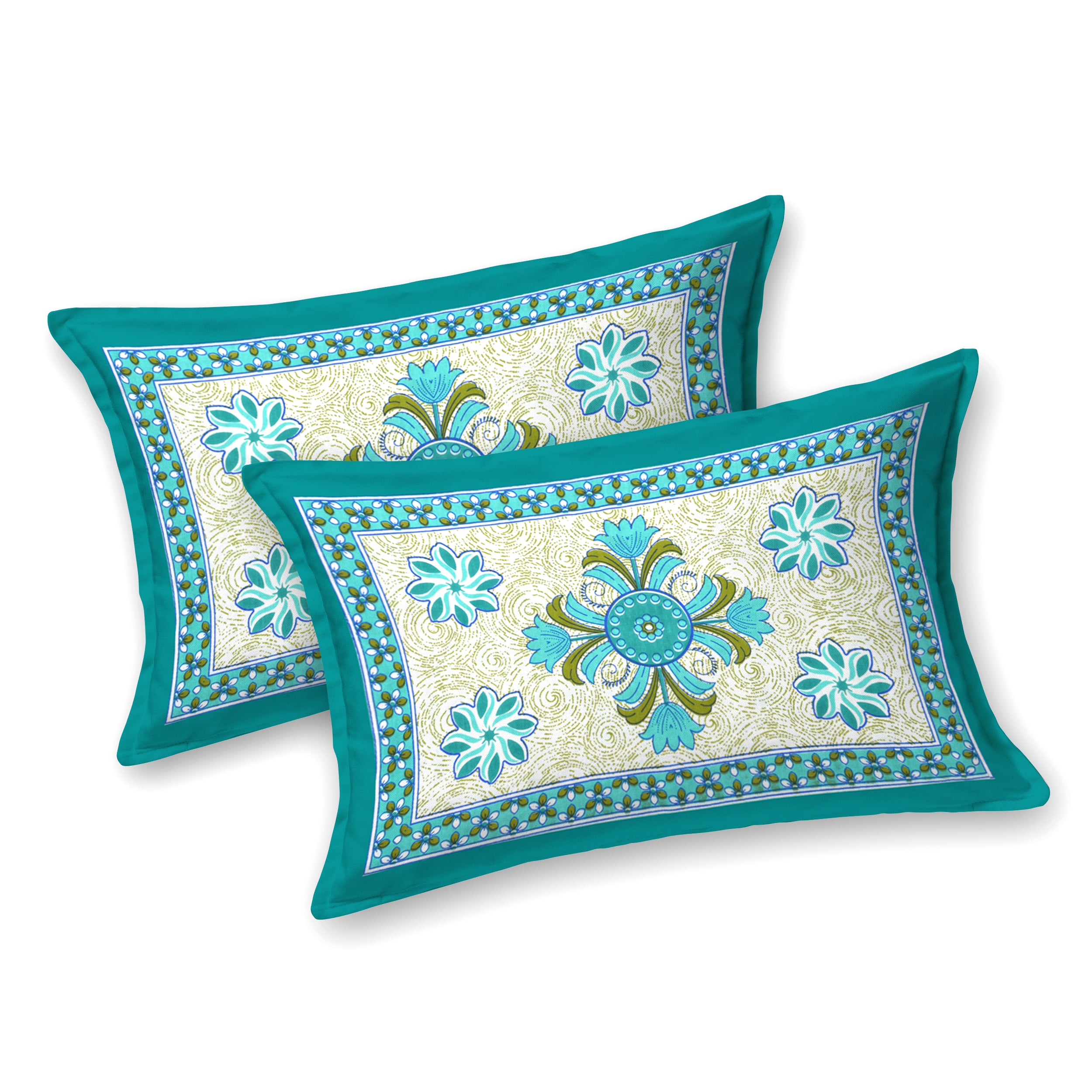 Royal Bloom Cotton Bedsheet – Turquoise Green