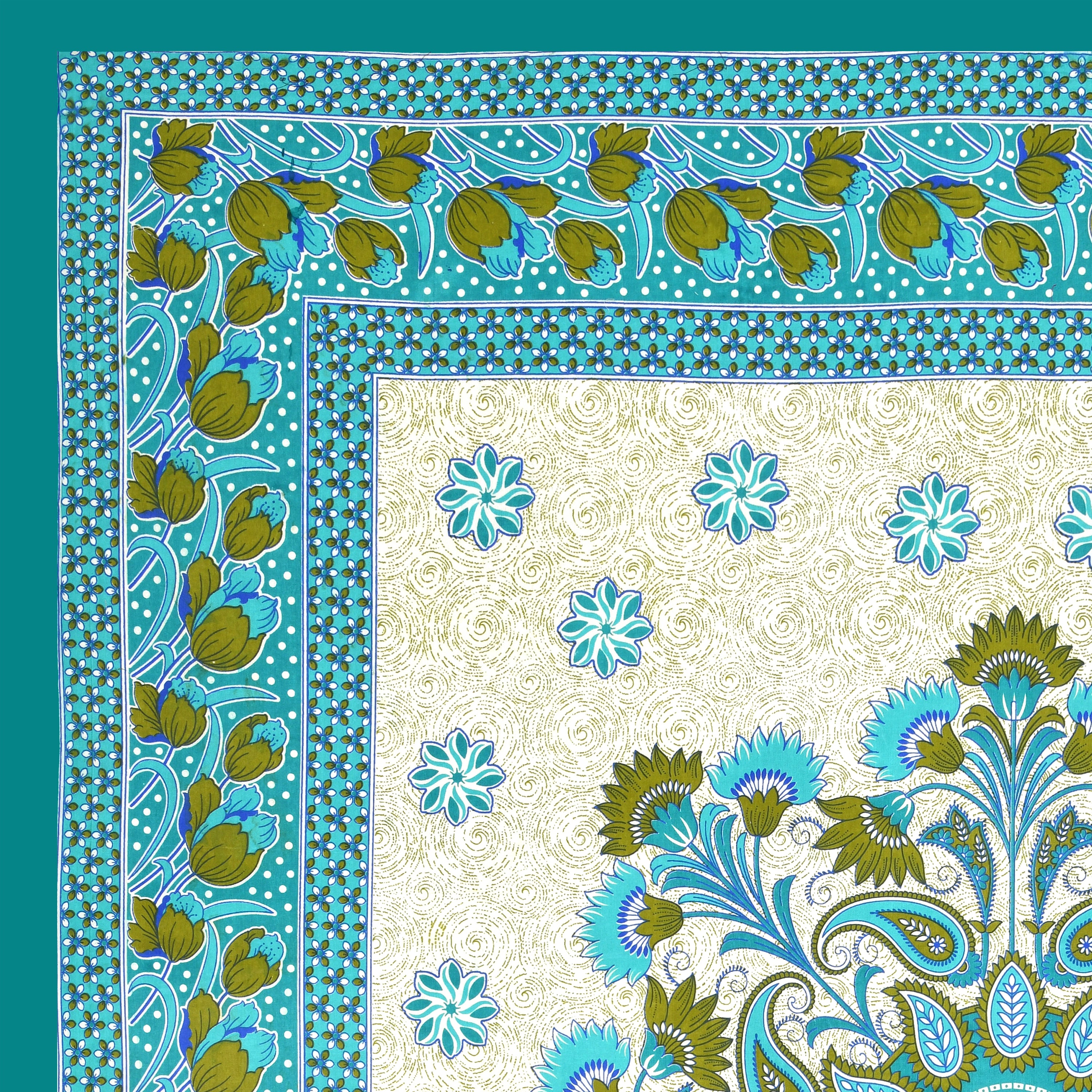 Royal Bloom Cotton Bedsheet – Turquoise Green