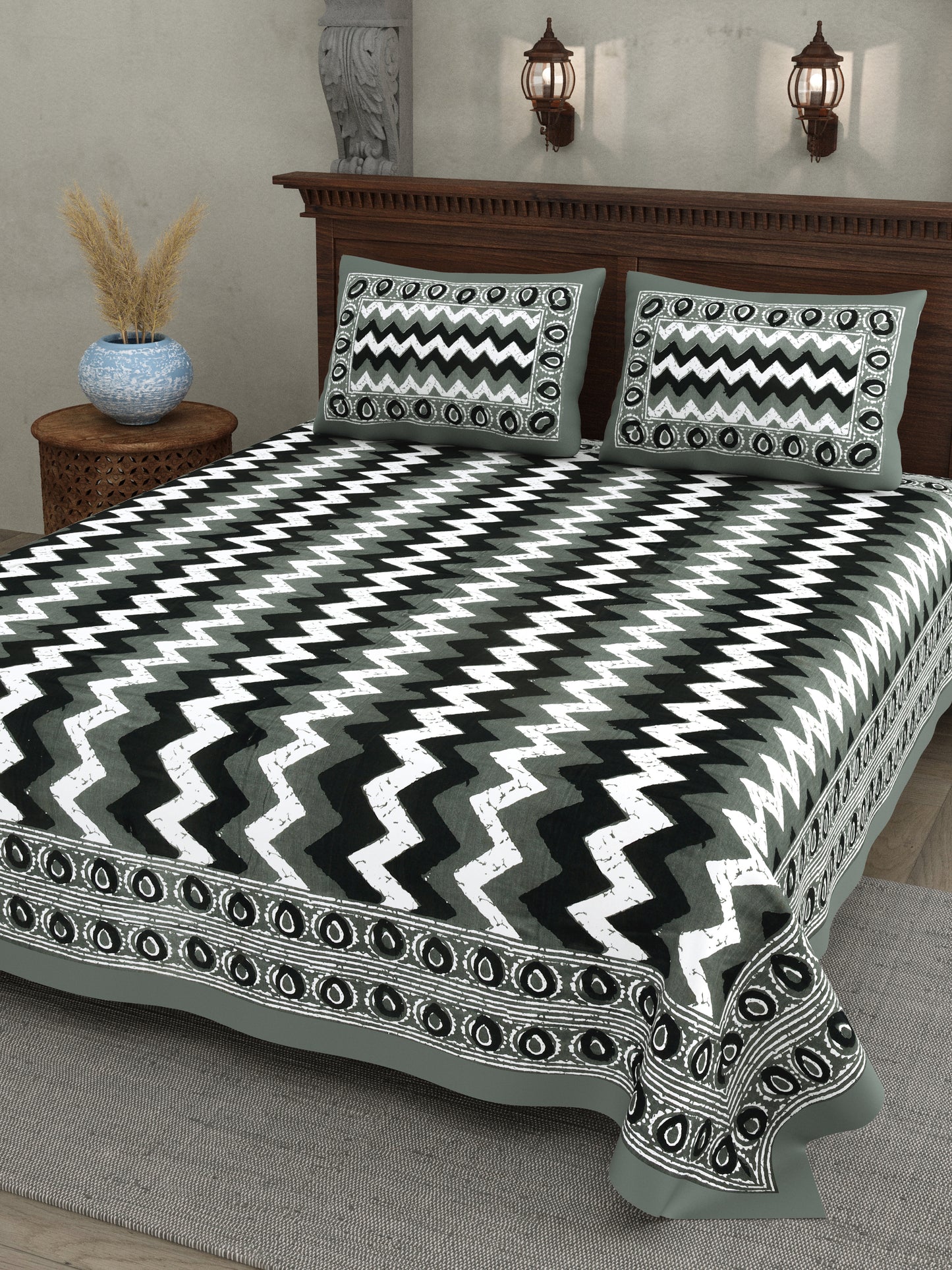 White Black Grey Pattern Print – Cotton Bedsheet Set