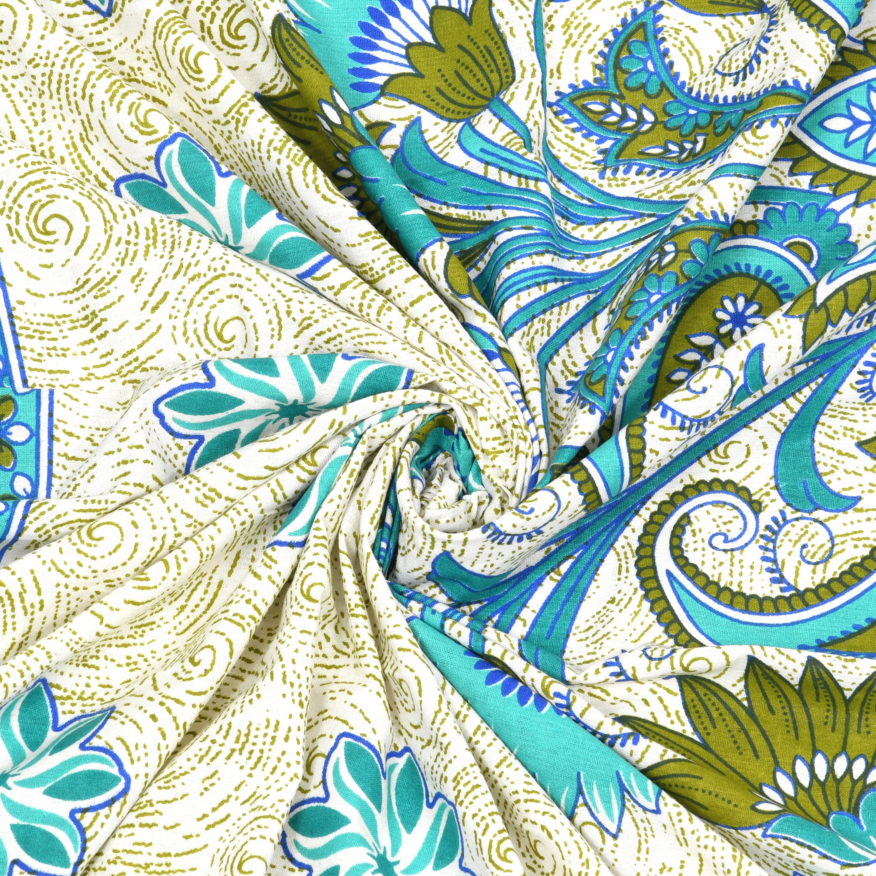 Royal Bloom Cotton Bedsheet – Turquoise Green