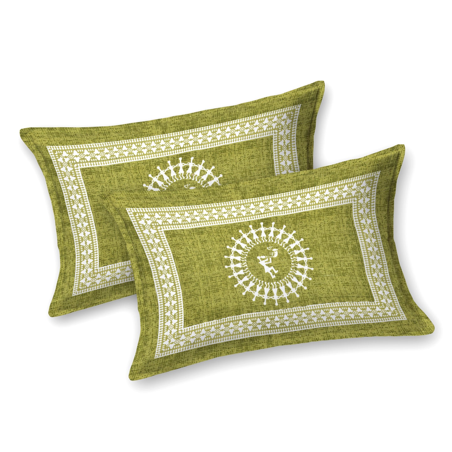 Green Warli Cotton Bedsheet – Tribal Dance Folk Art