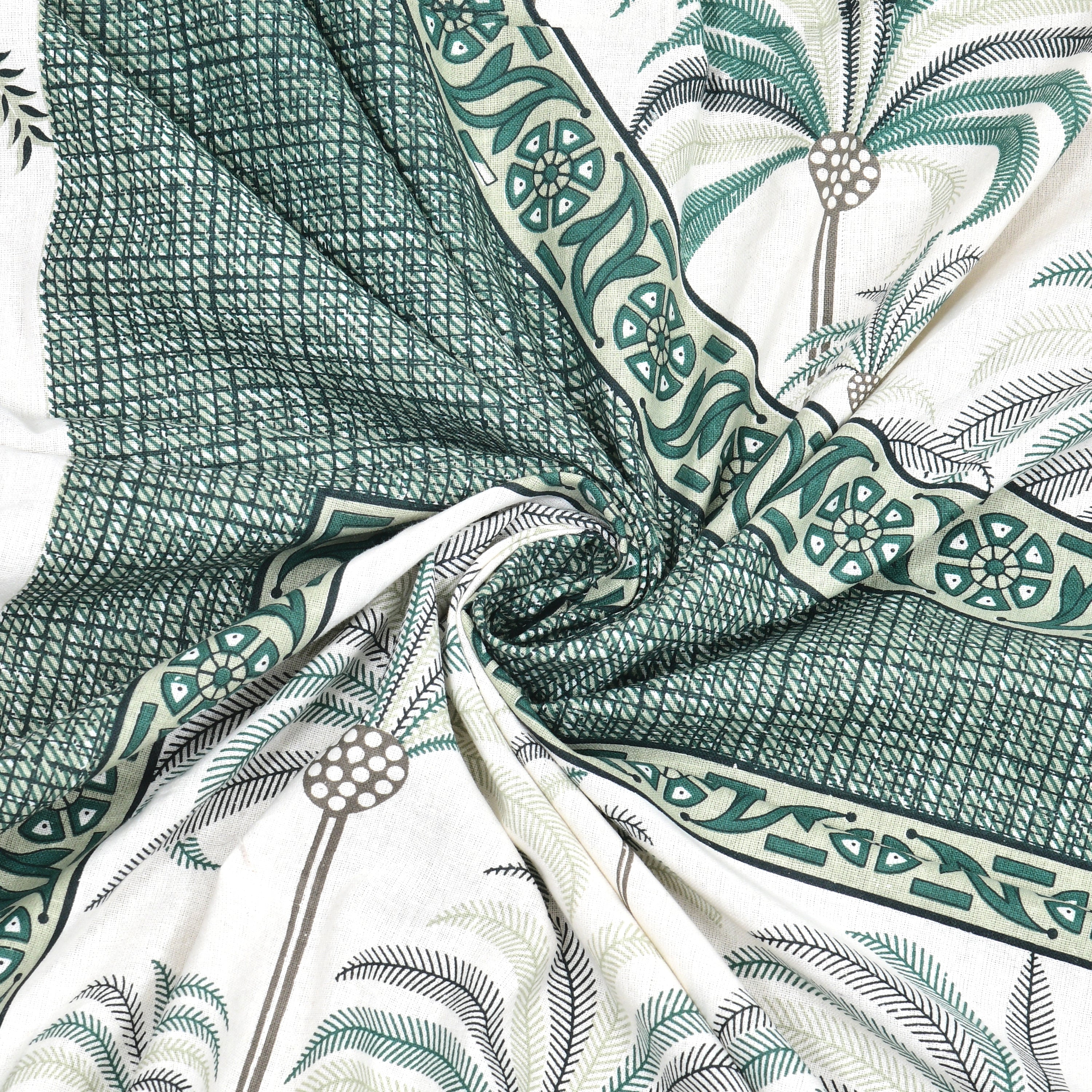 Palm Grove Cotton Bedsheet – Emerald Courtyard Charm