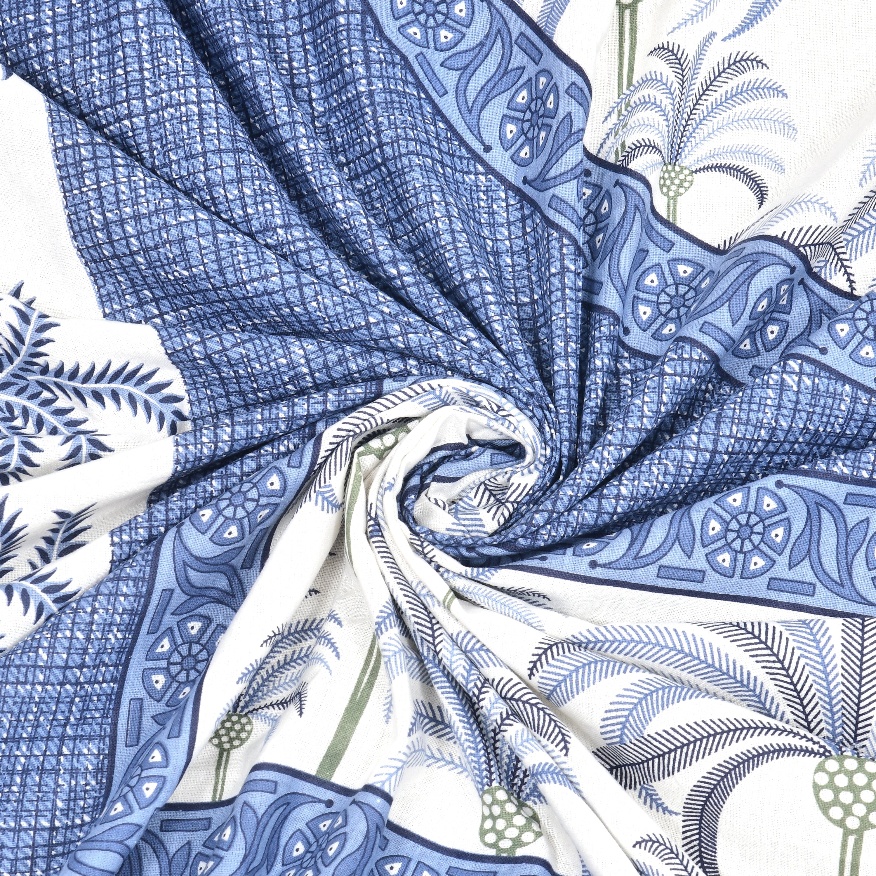 Palm Grove Cotton Bedsheet – Indigo Courtyard Calm