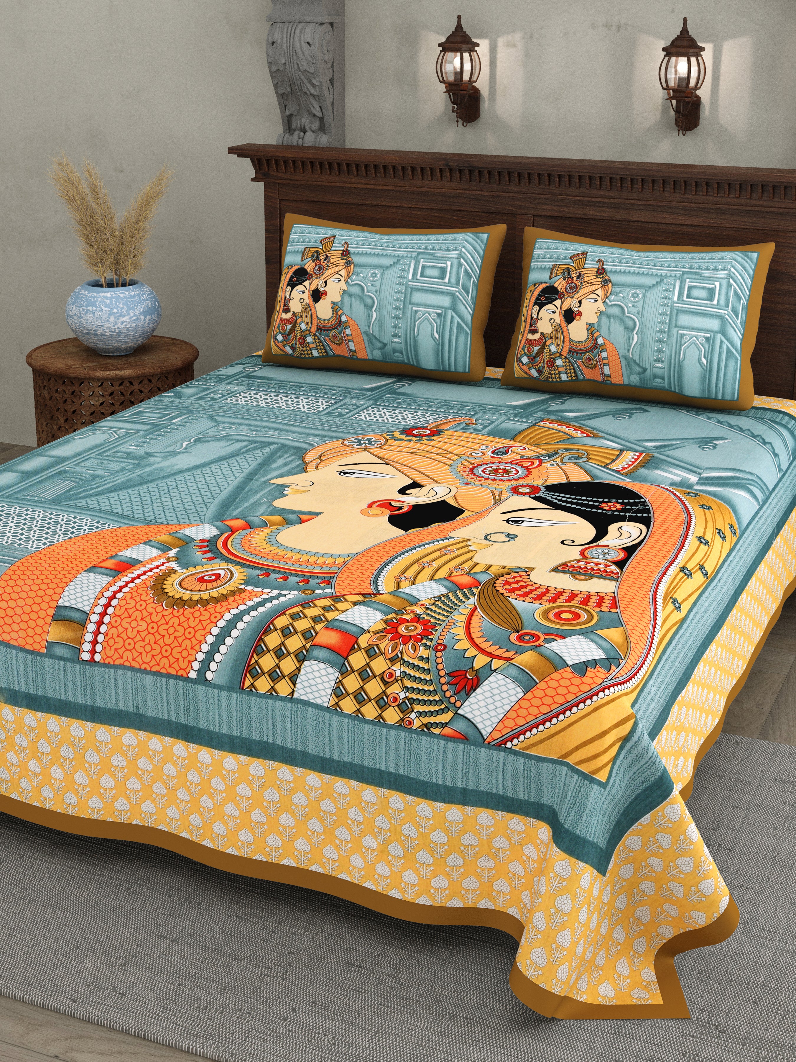 Raja Rani Print Cotton Bedsheet – Double Size