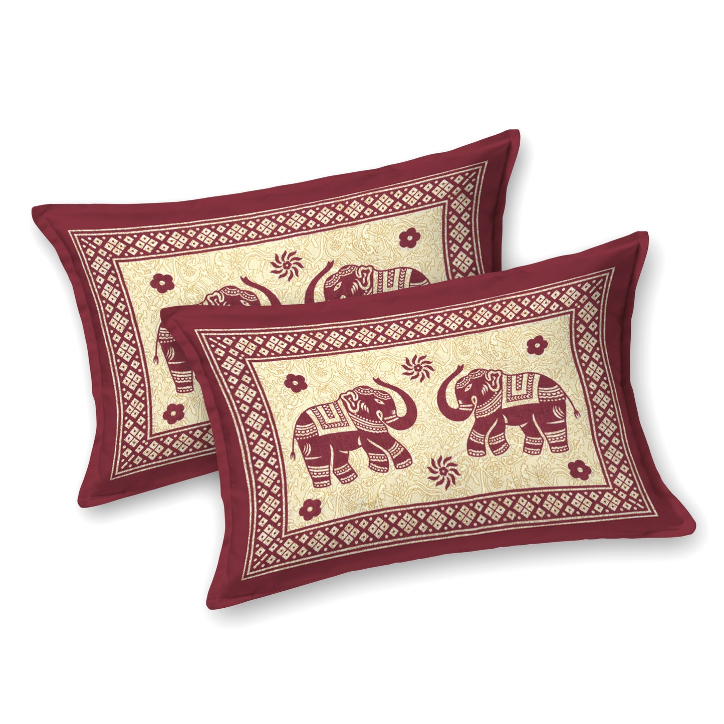 Royal Elephant Print Cotton Bedsheet – Maroon Elegance