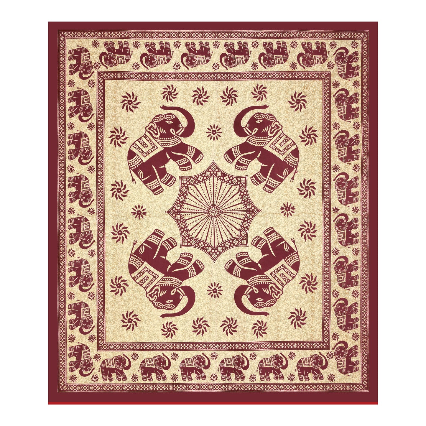 Royal Elephant Print Cotton Bedsheet – Maroon Elegance