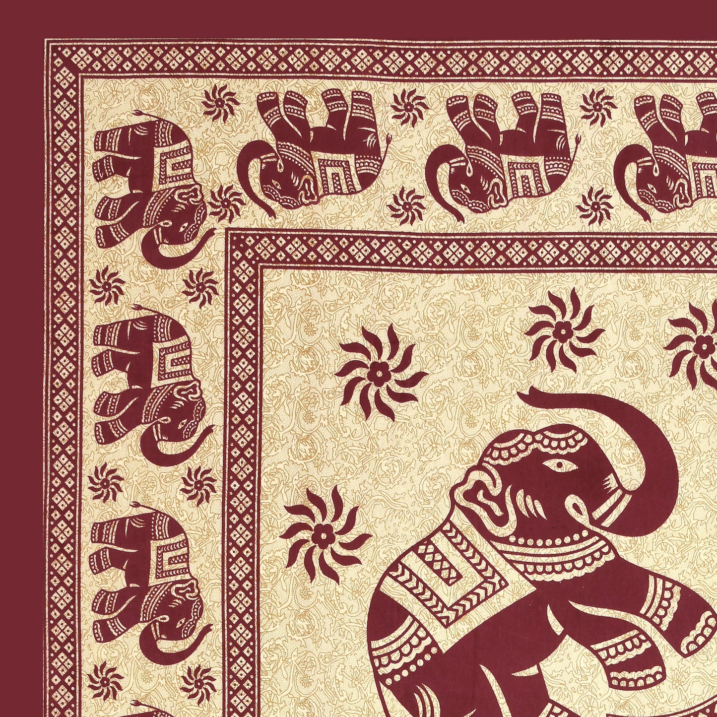 Royal Elephant Print Cotton Bedsheet – Maroon Elegance