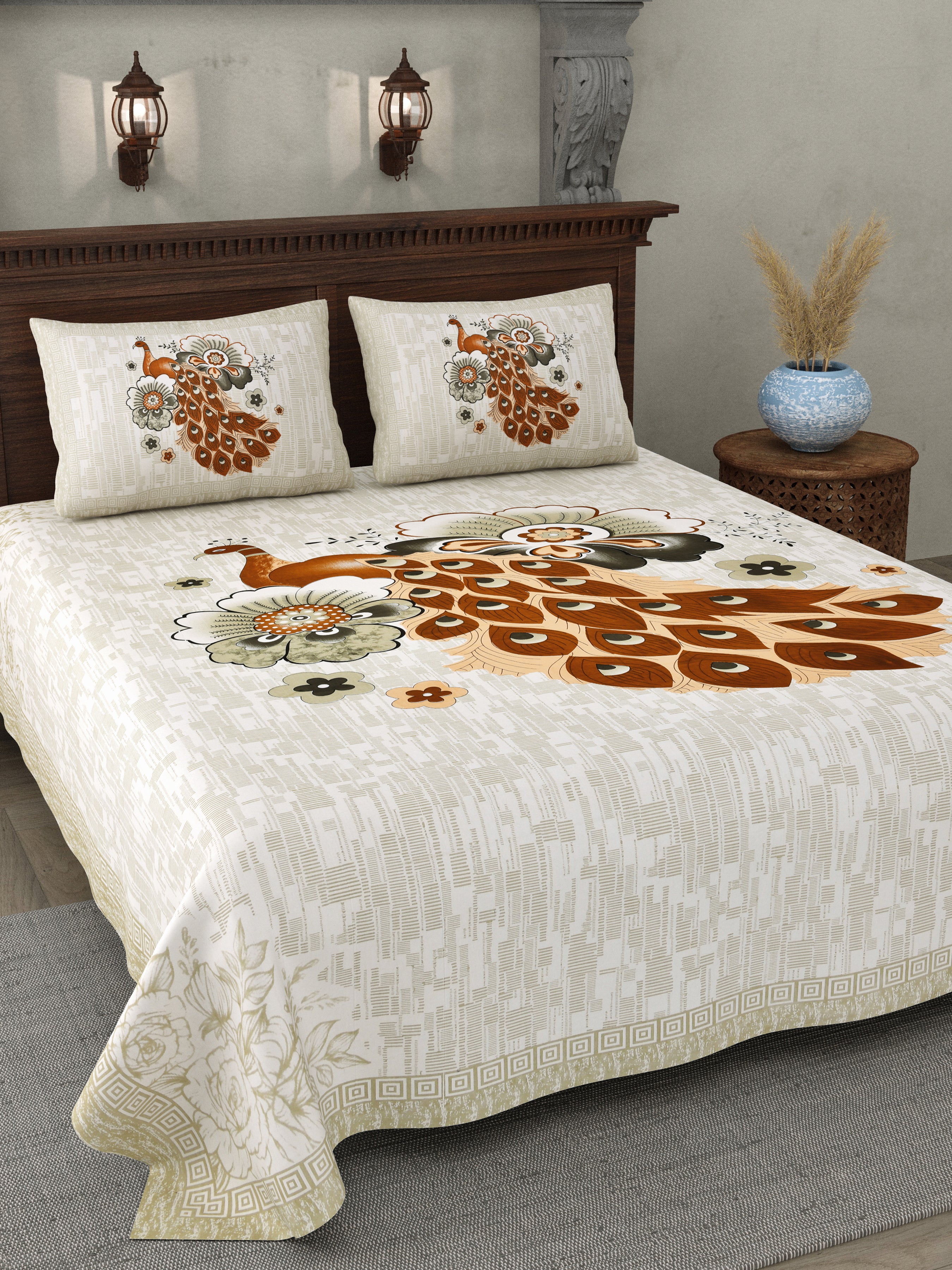 Rust Peacock Glory Cotton Bedsheet