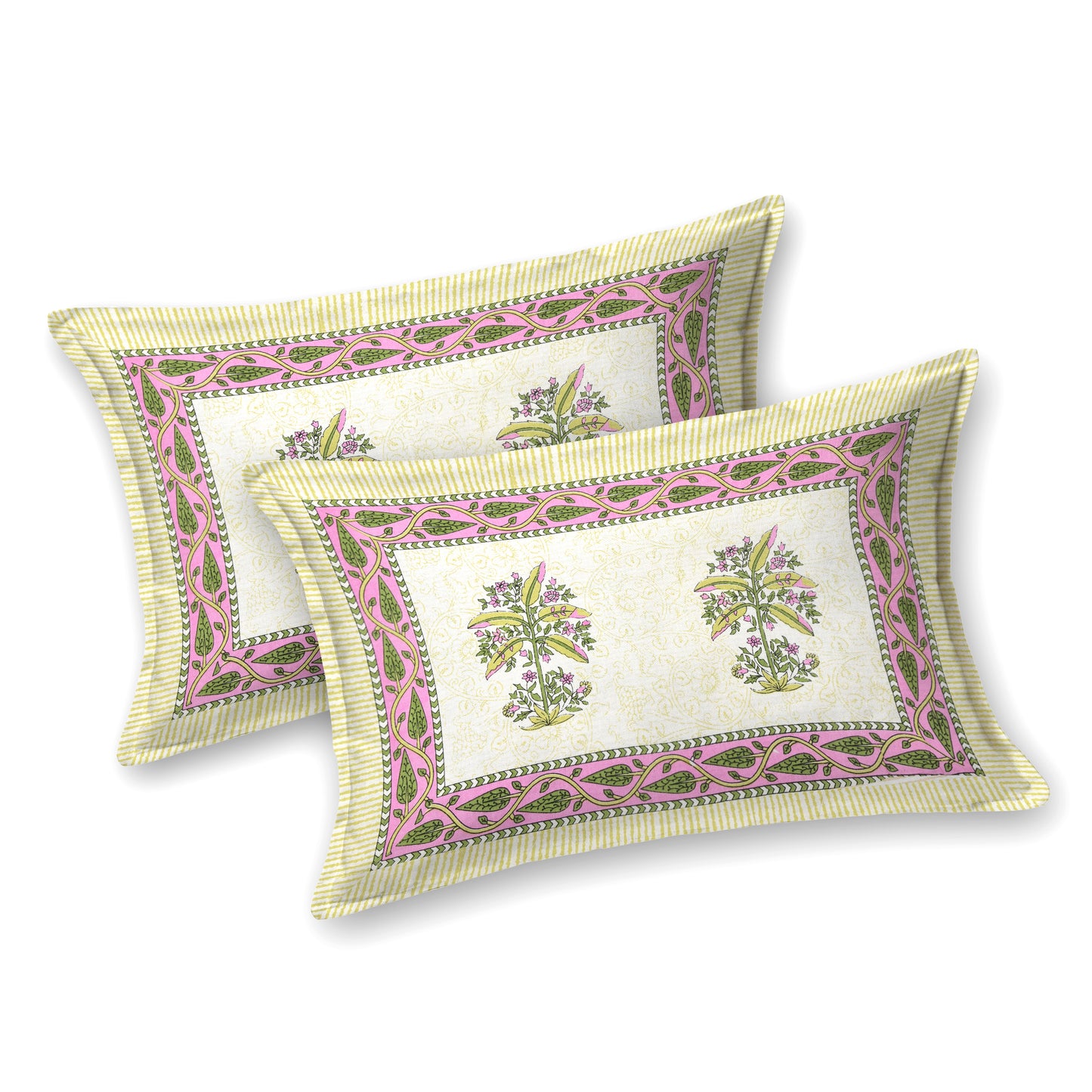 Green Planted Block Print – Cotton Bedsheet Set