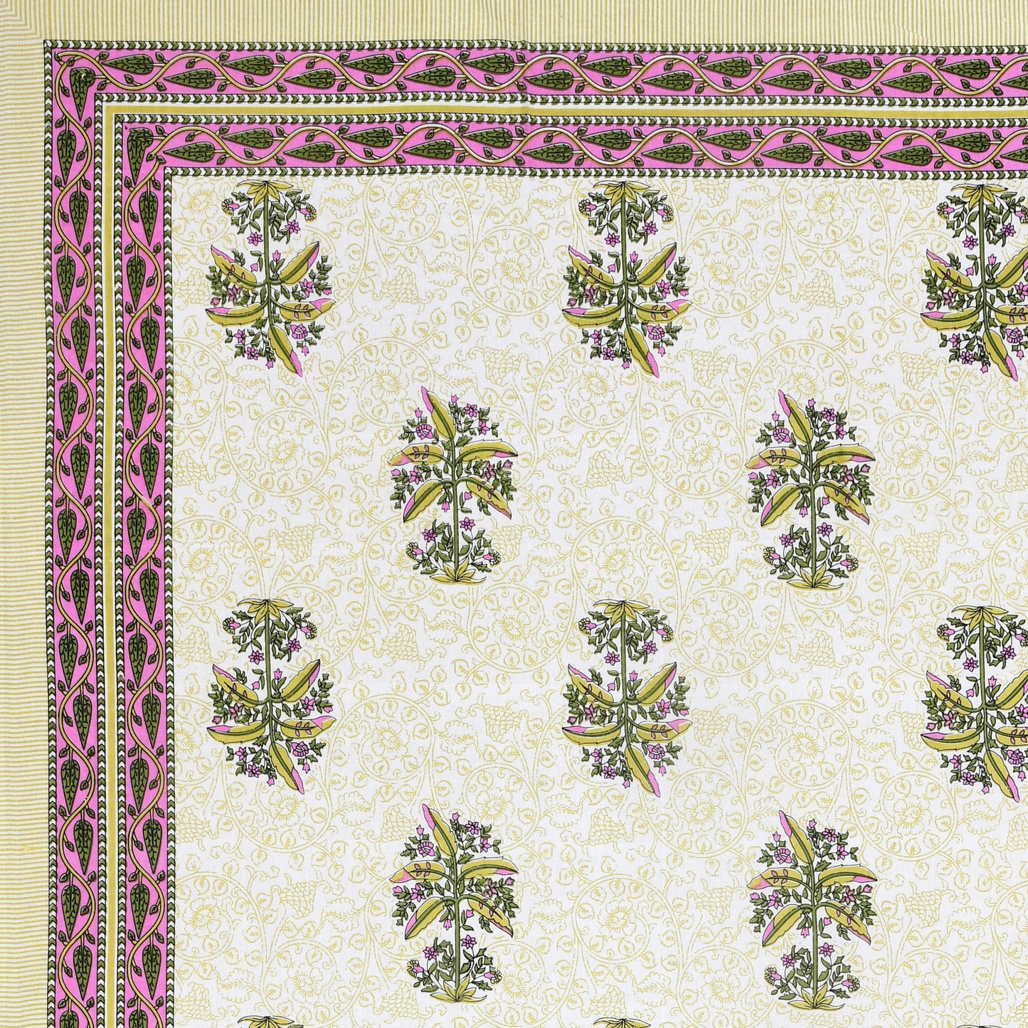Green Planted Block Print – Cotton Bedsheet Set