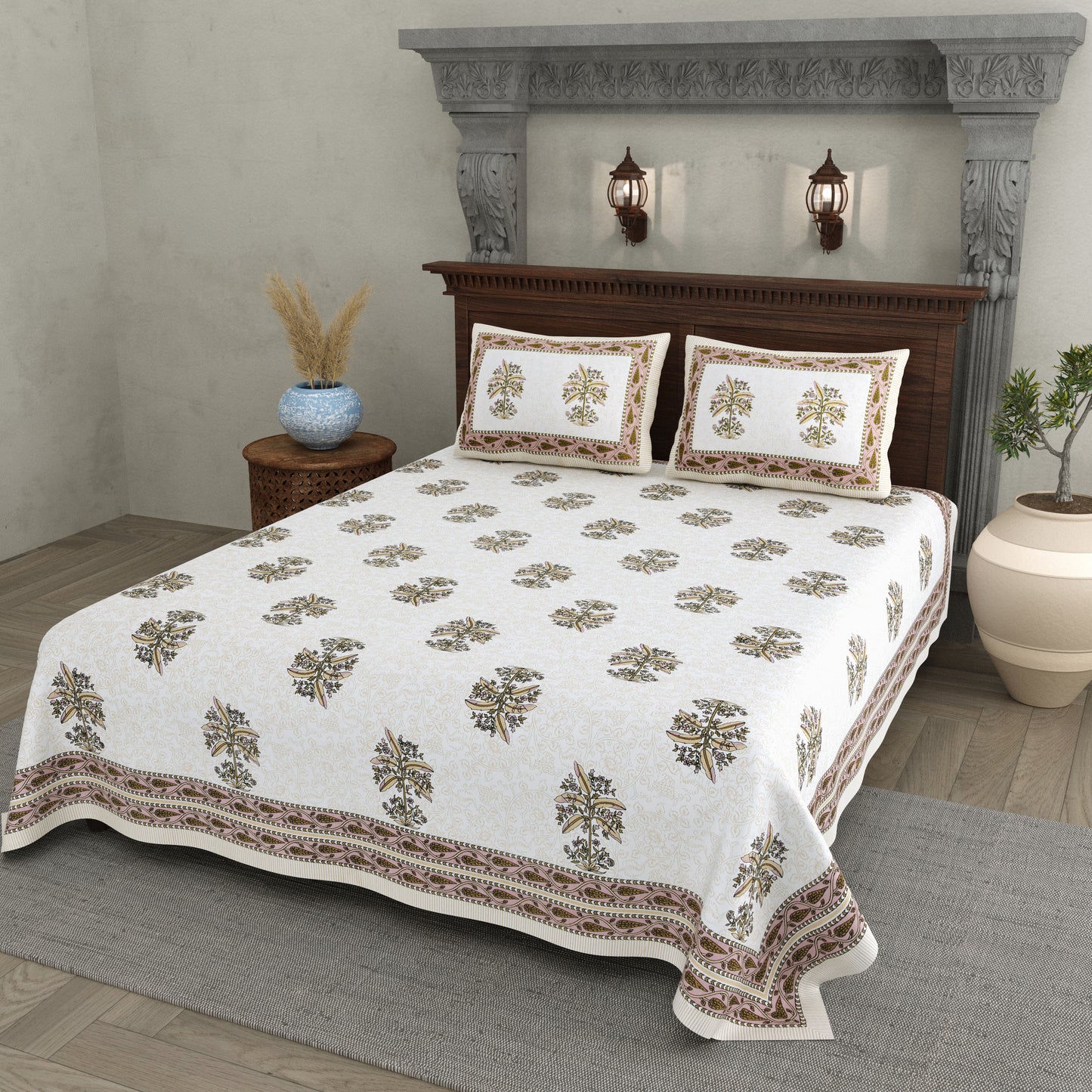 Brown Planted Block Print – Cotton Bedsheet Set