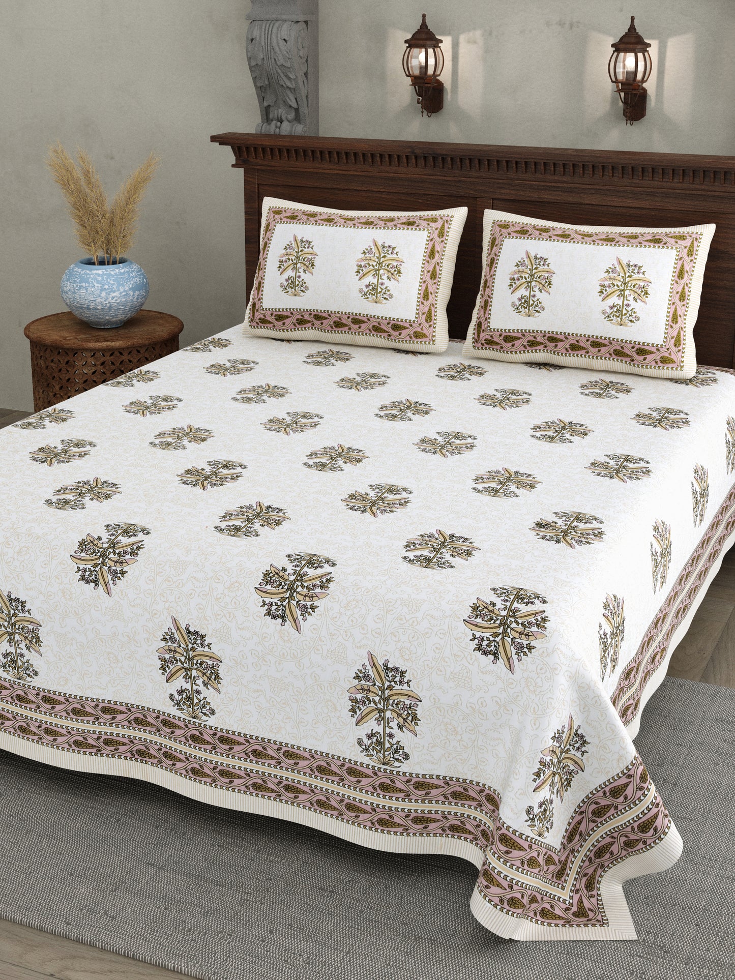 Brown Planted Block Print – Cotton Bedsheet Set
