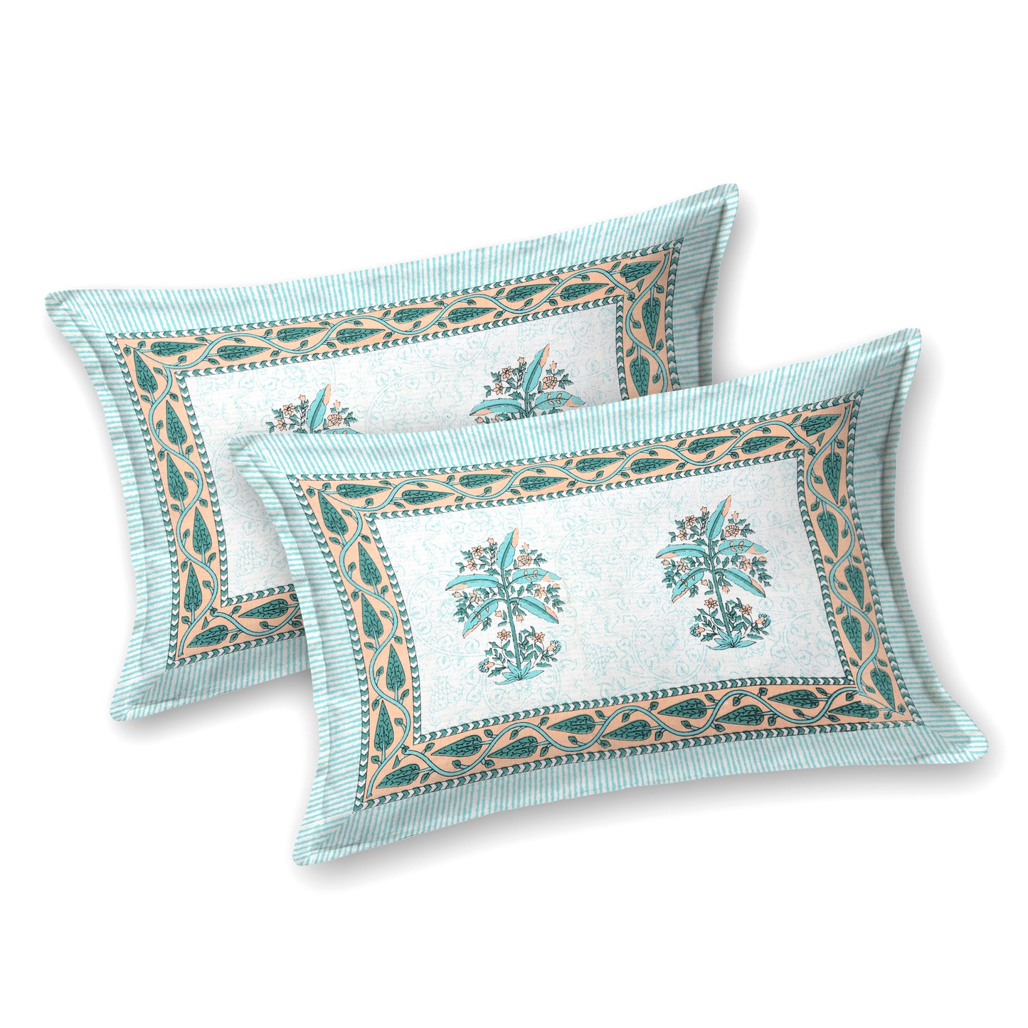 Blue Plant Block Print – Cotton Bedsheet Set