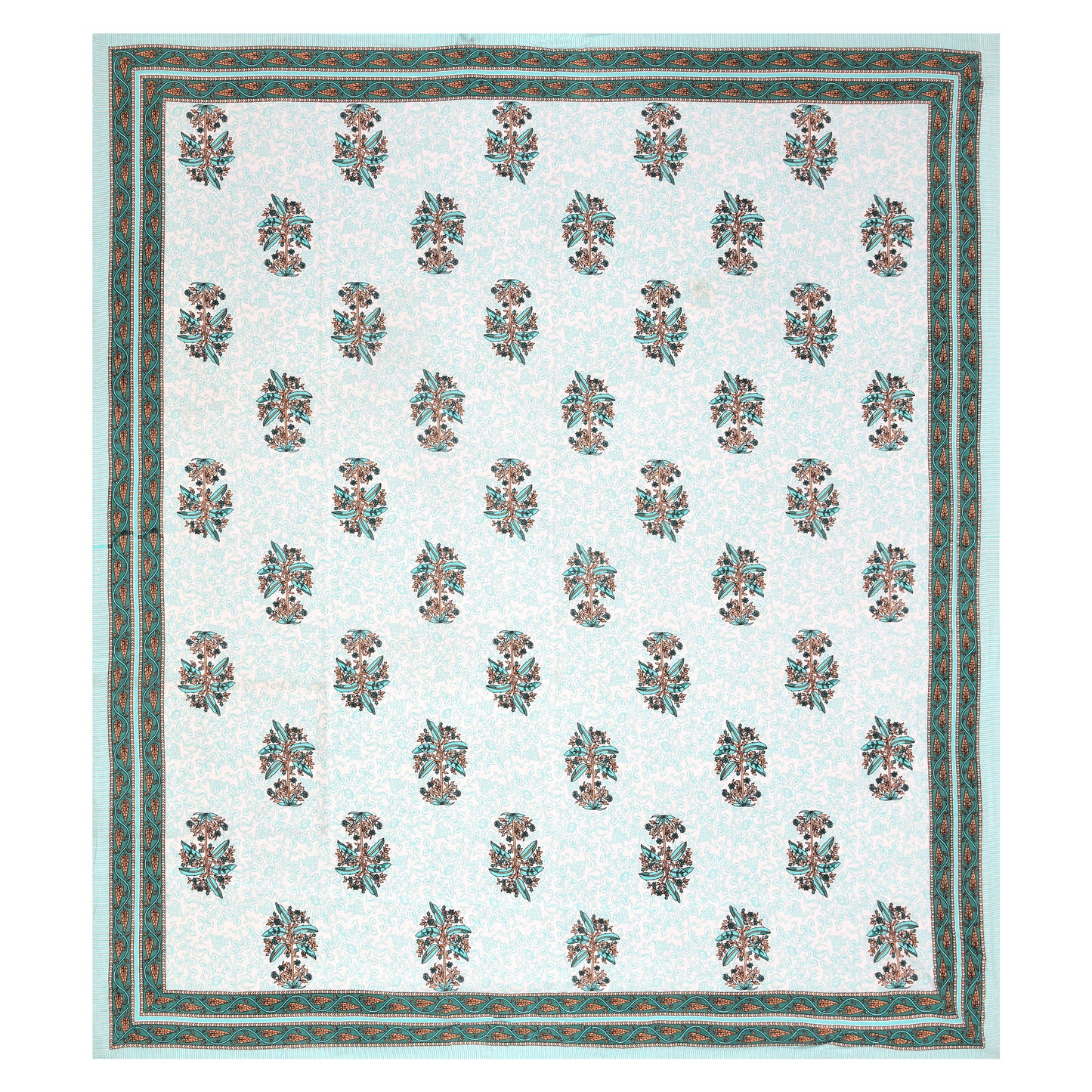 Blue Plant Block Print – Cotton Bedsheet Set
