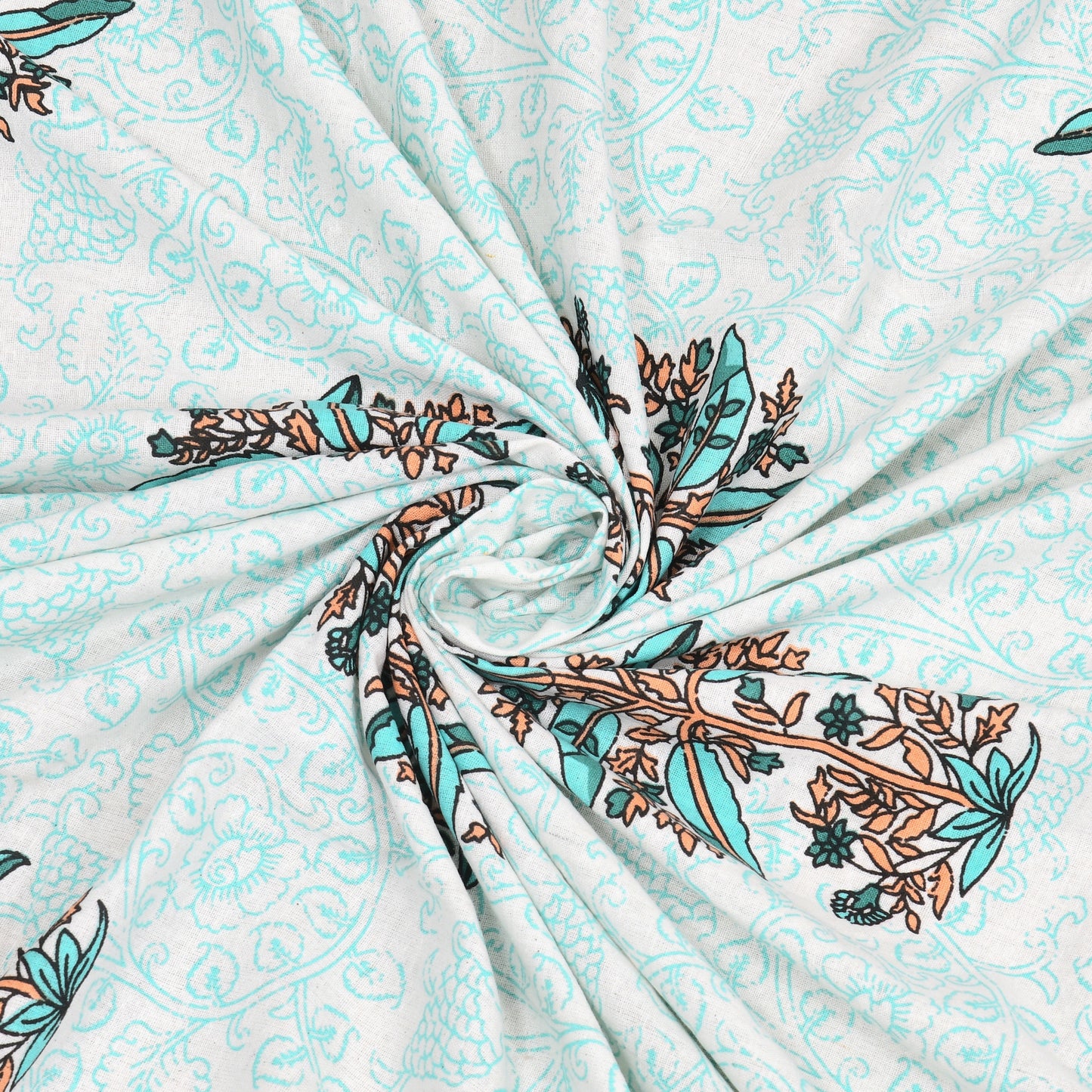 Blue Plant Block Print – Cotton Bedsheet Set