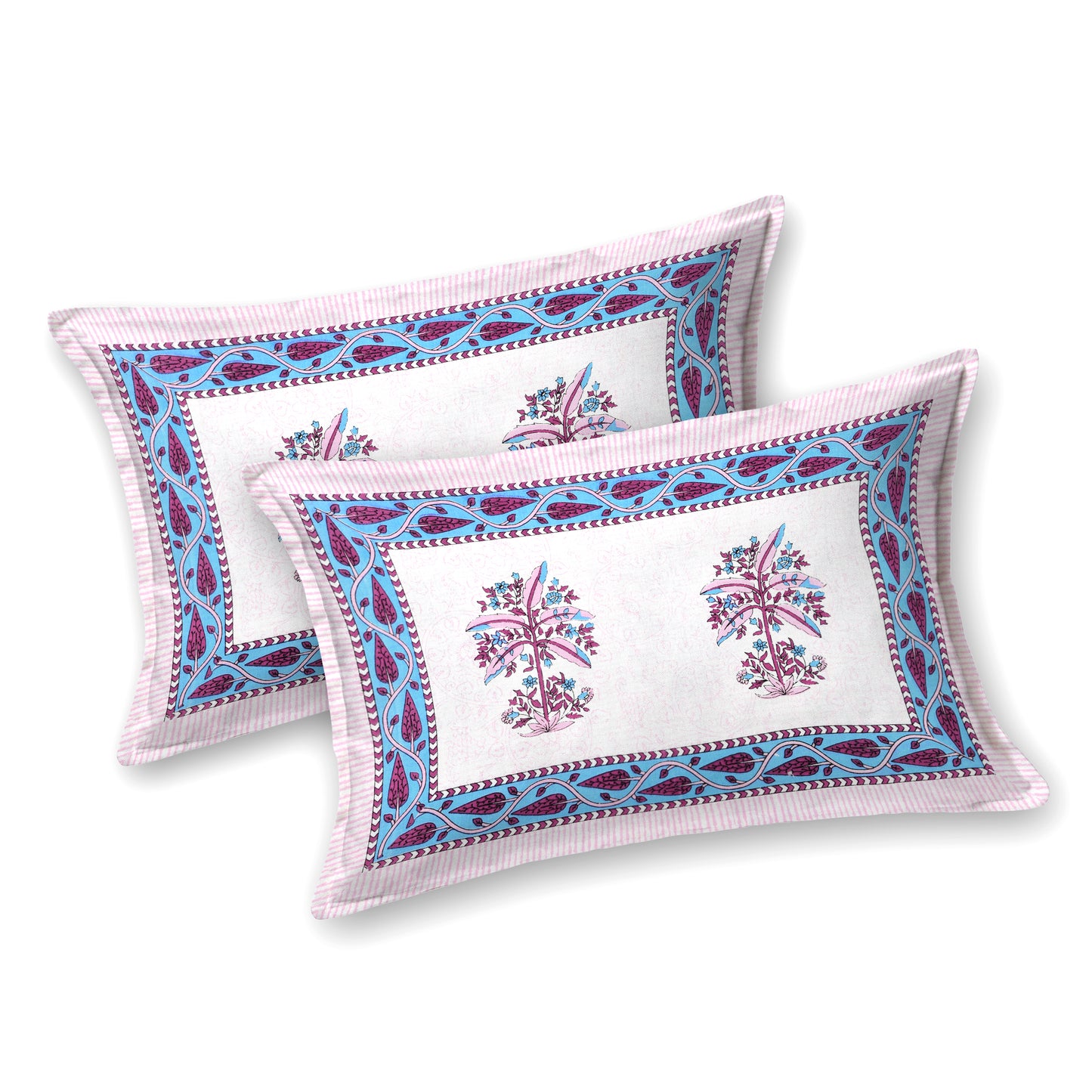 Pink Plant Block Print – Cotton Bedsheet Set