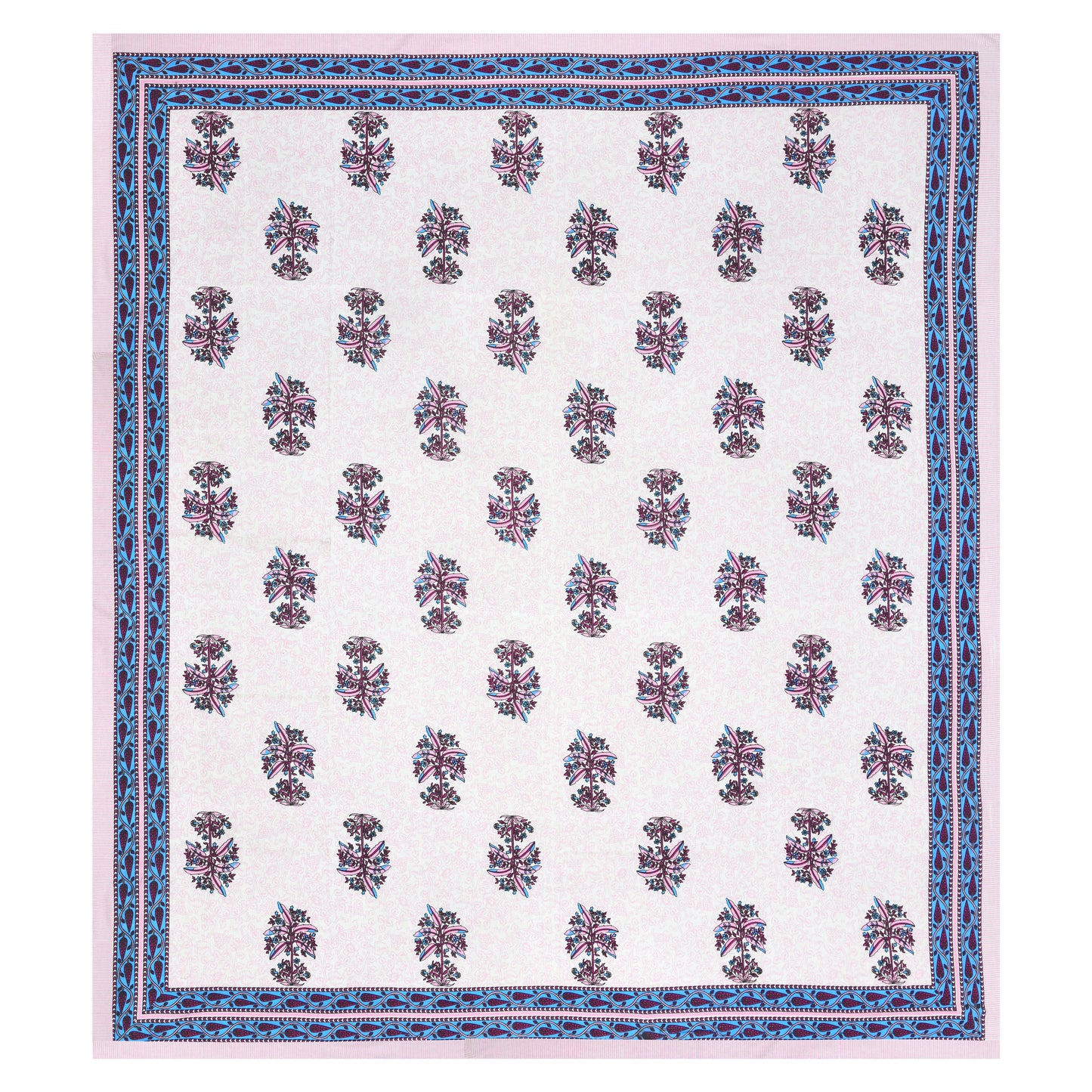 Pink Plant Block Print – Cotton Bedsheet Set