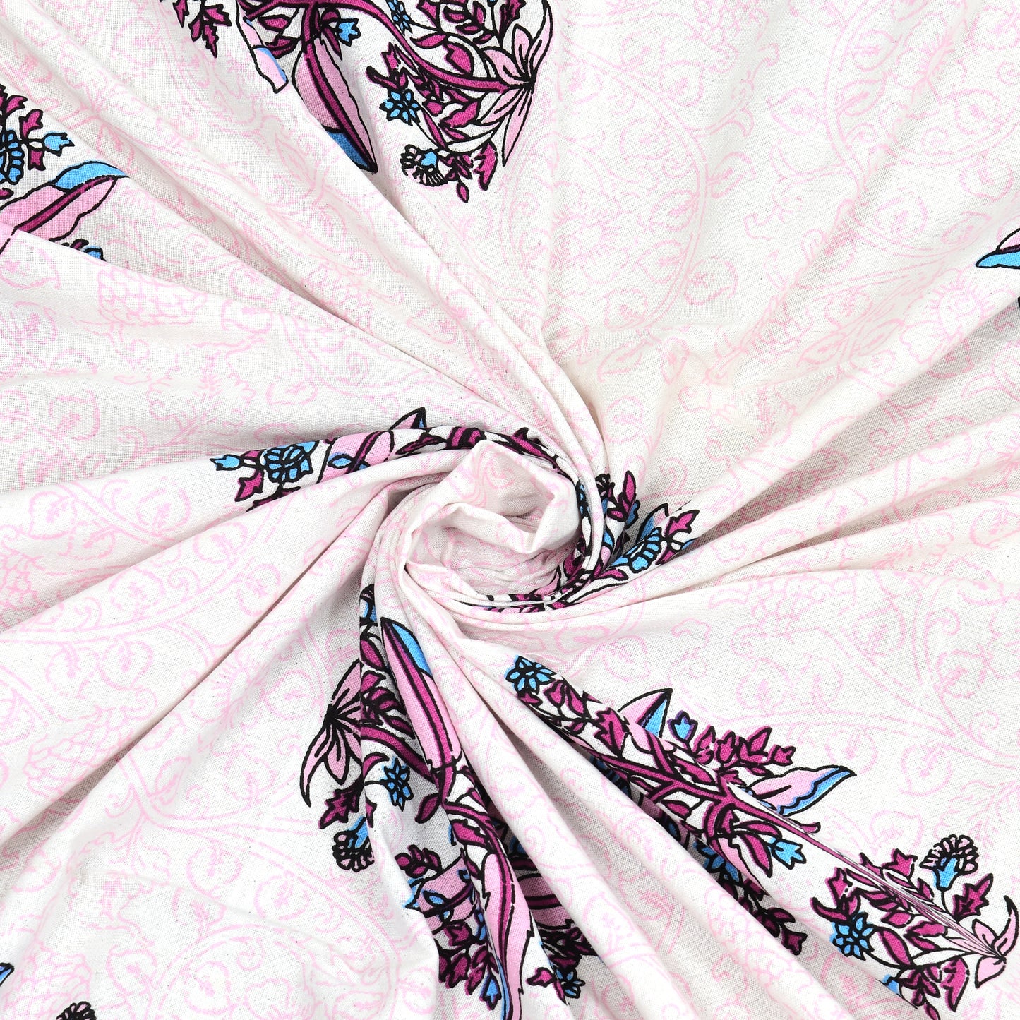 Pink Plant Block Print – Cotton Bedsheet Set