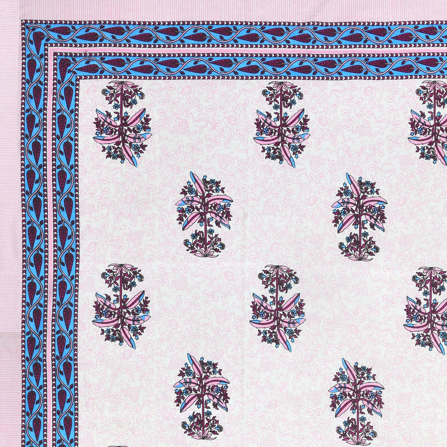 Pink Plant Block Print – Cotton Bedsheet Set