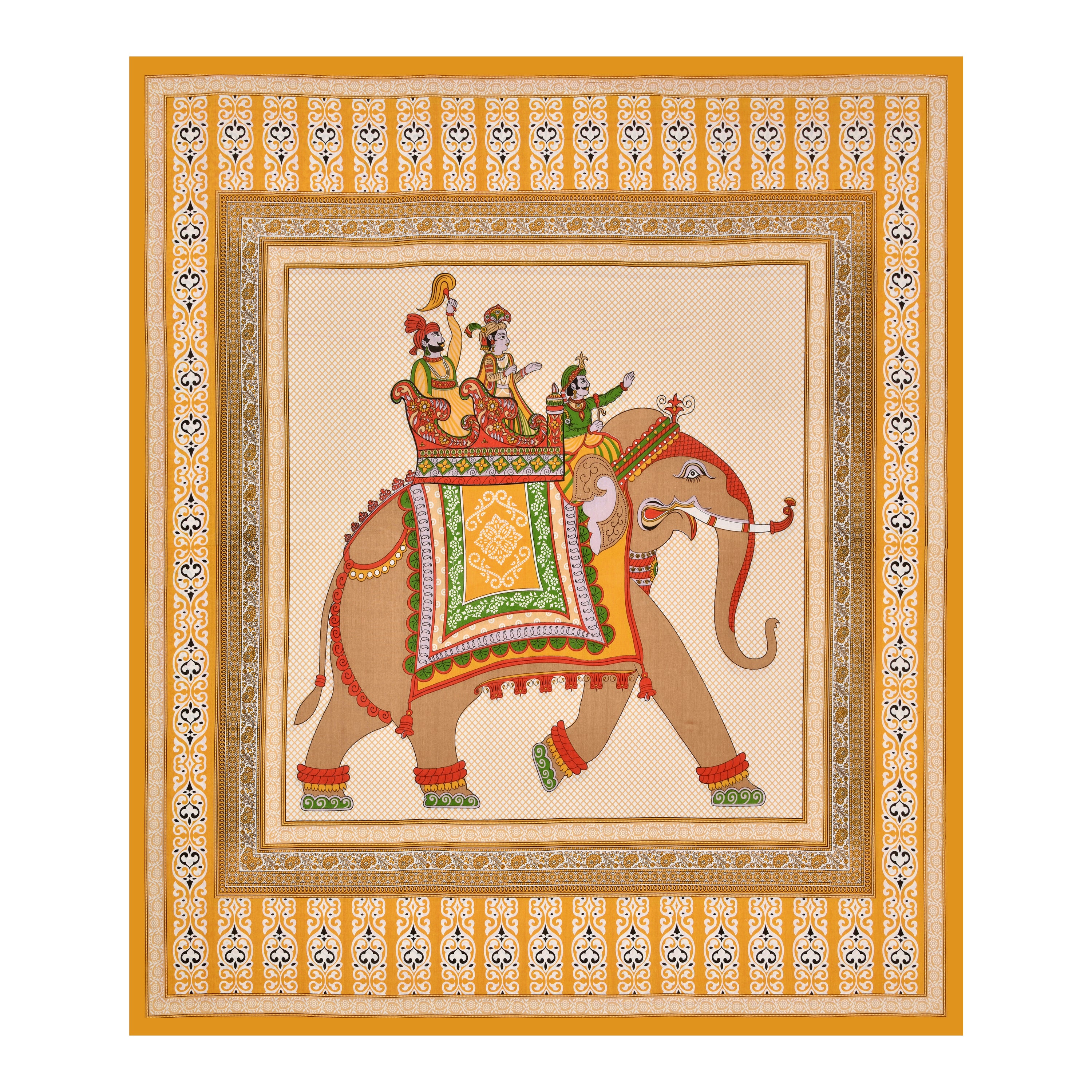 Golden Elephant Parade Cotton Bedsheet