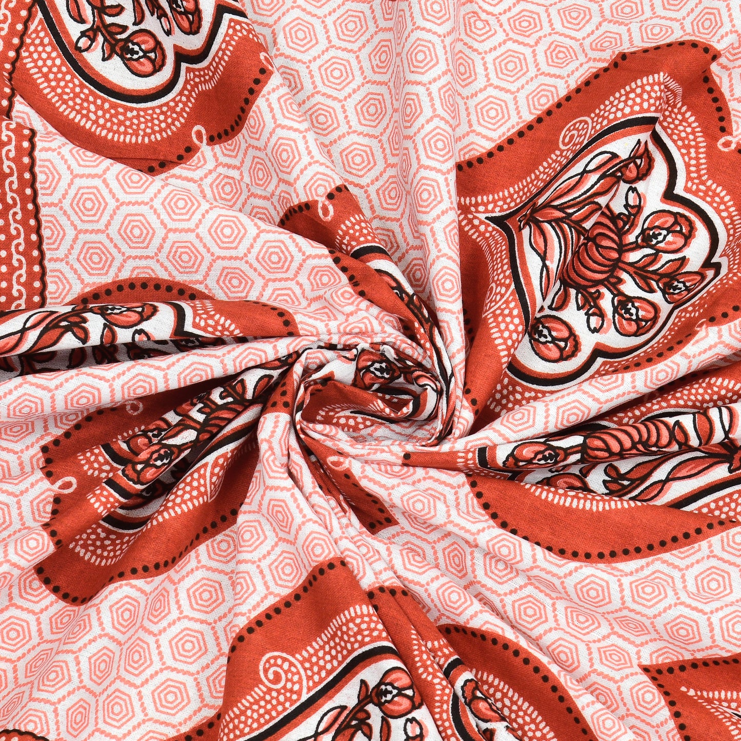 Royal Red Mughal Motif - Double Size - 100% Cotton Bedsheet