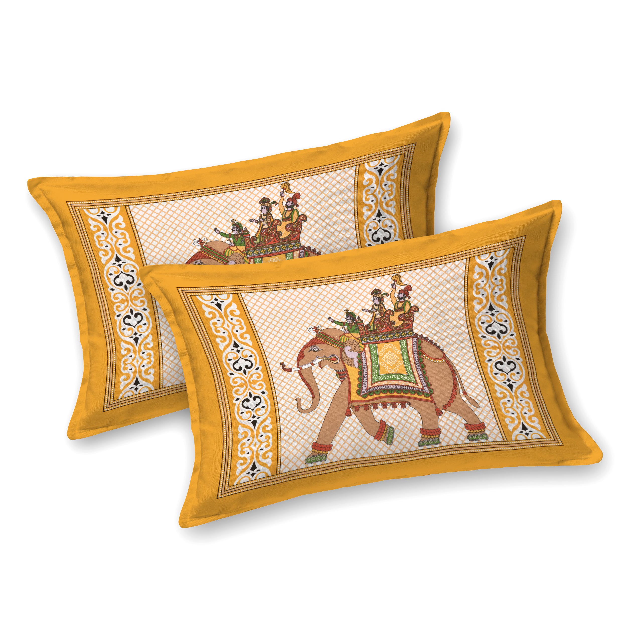 Golden Elephant Parade Cotton Bedsheet