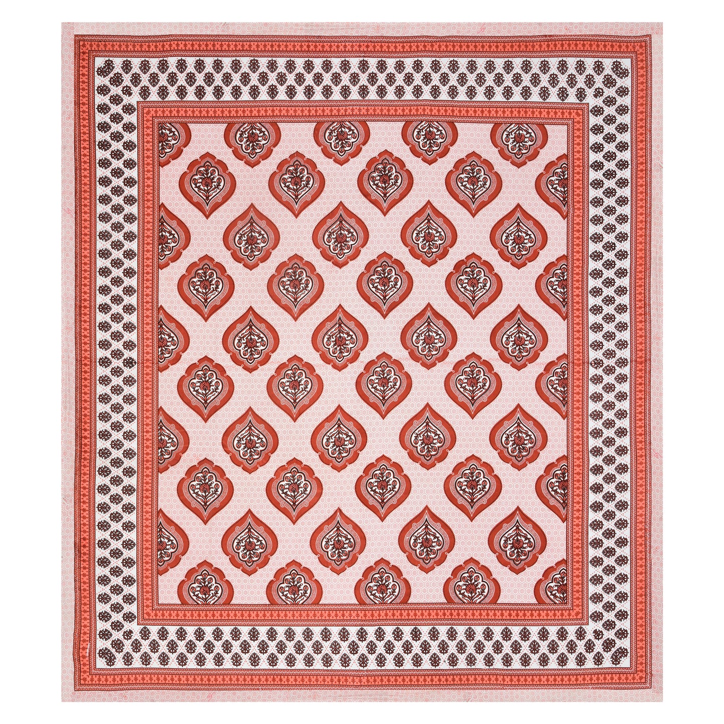 Royal Red Mughal Motif - Double Size - 100% Cotton Bedsheet