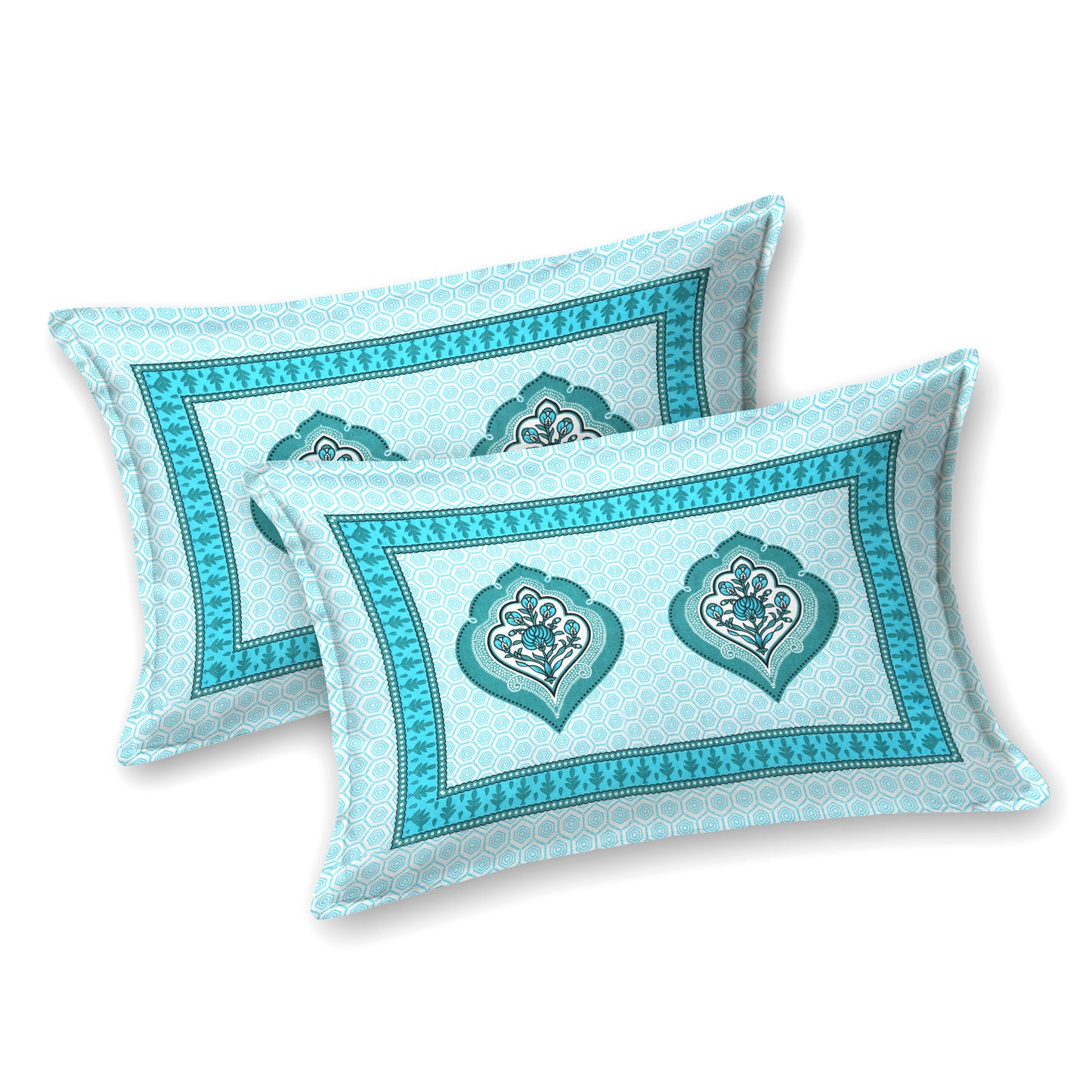 Aqua Blue Mughal Motif - Double Size - 100% Cotton Bedsheet