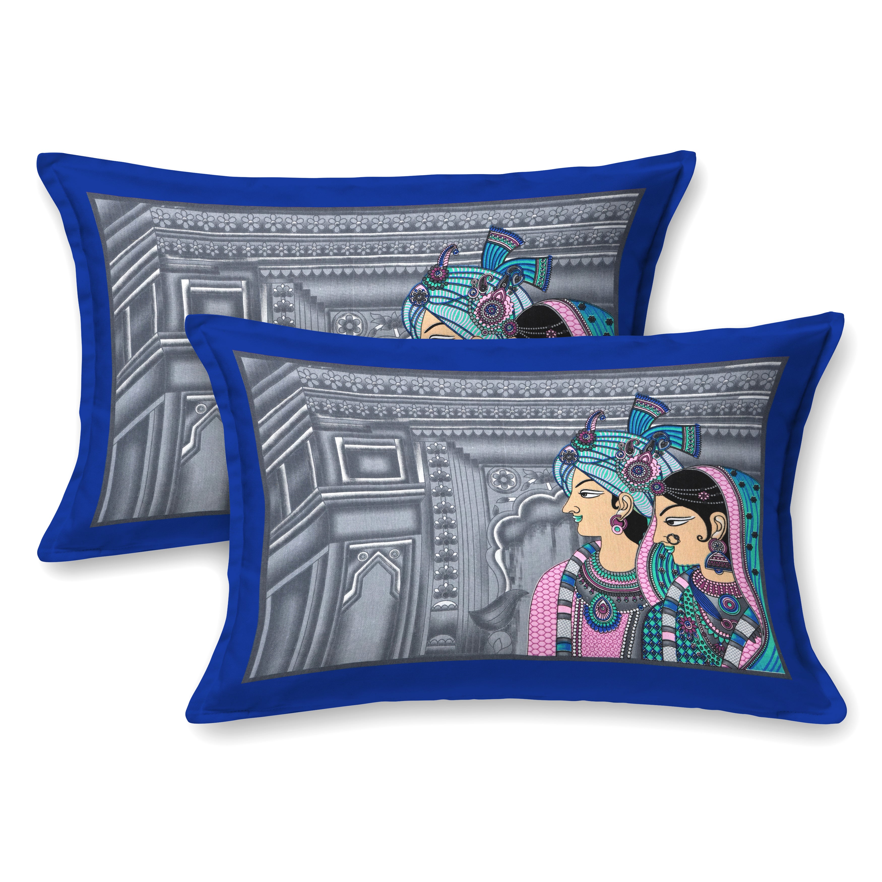 Raja Rani Print Cotton Bedsheet – Royal Teal Edition (Double Bed Size)