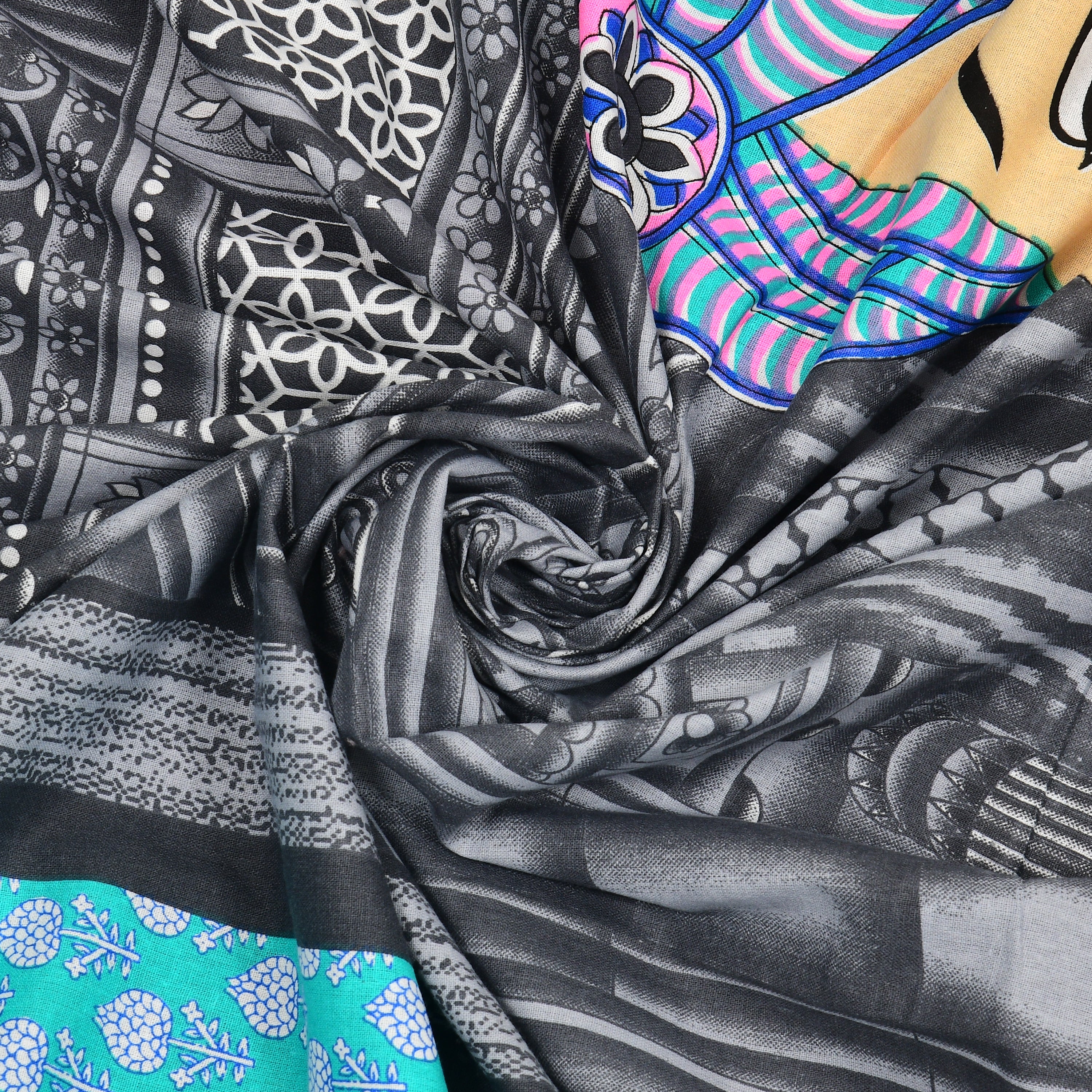 Raja Rani Print Cotton Bedsheet – Royal Teal Edition (Double Bed Size)