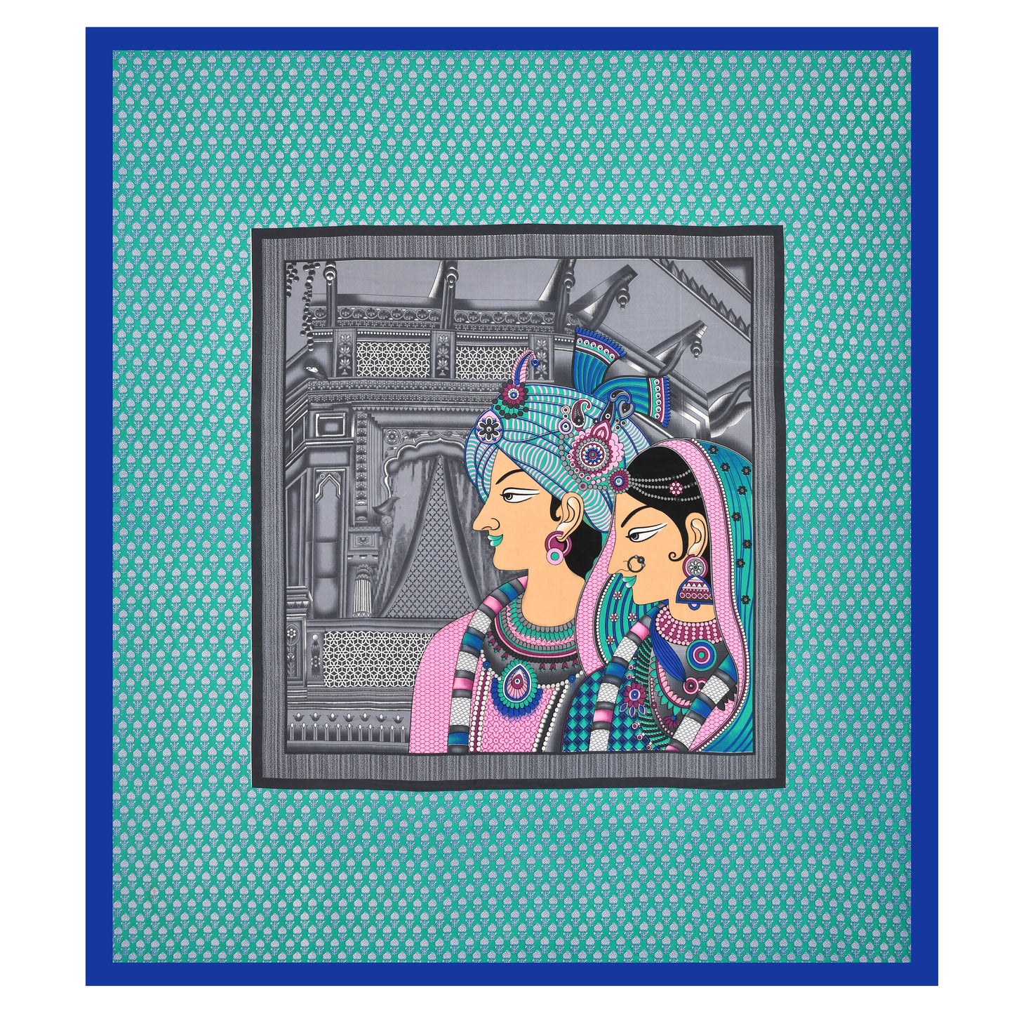 Raja Rani Print Cotton Bedsheet – Royal Teal Edition (Double Bed Size)