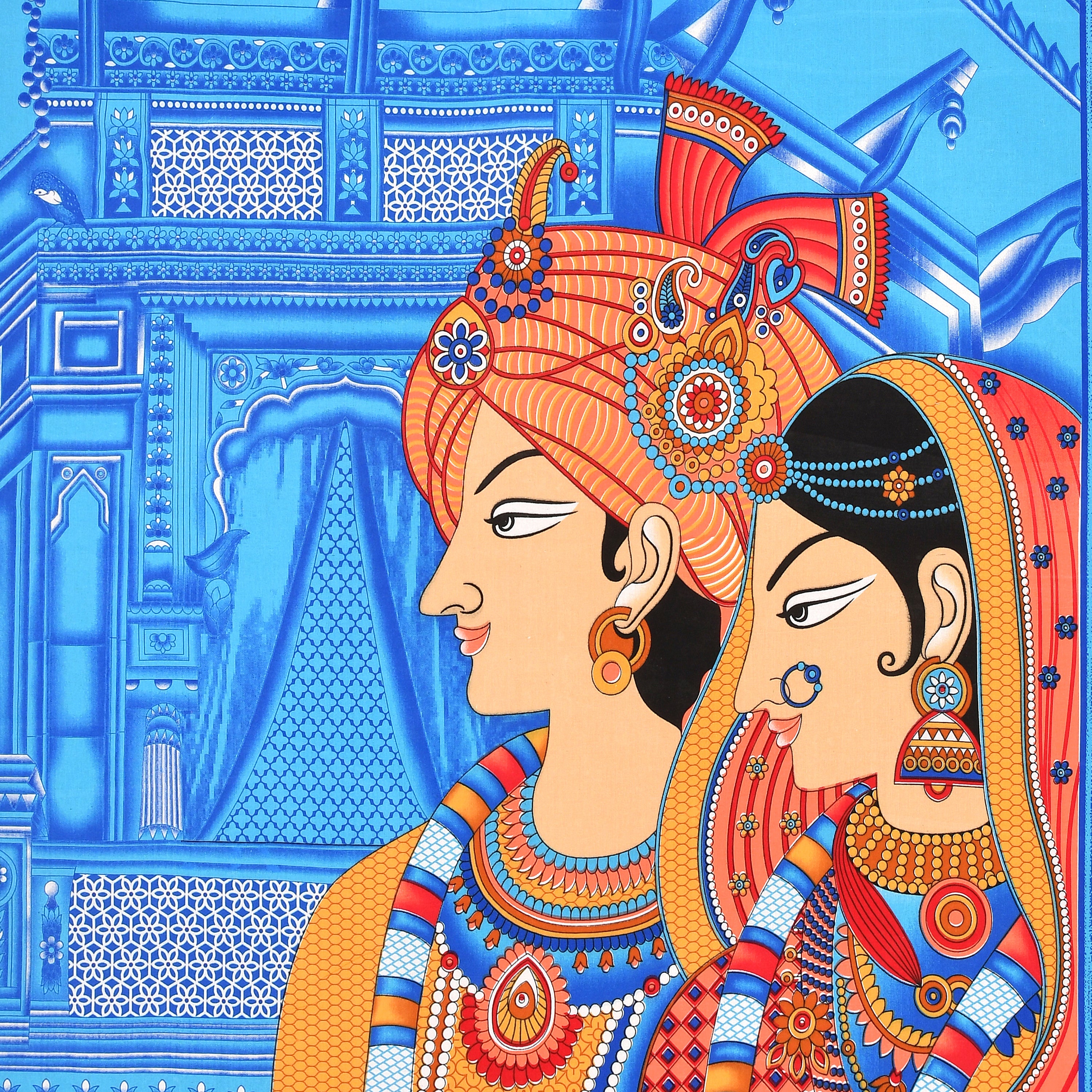 Raja Rani Print Cotton Bedsheet – Royal Crimson Blue Edition (Double Bed Size)