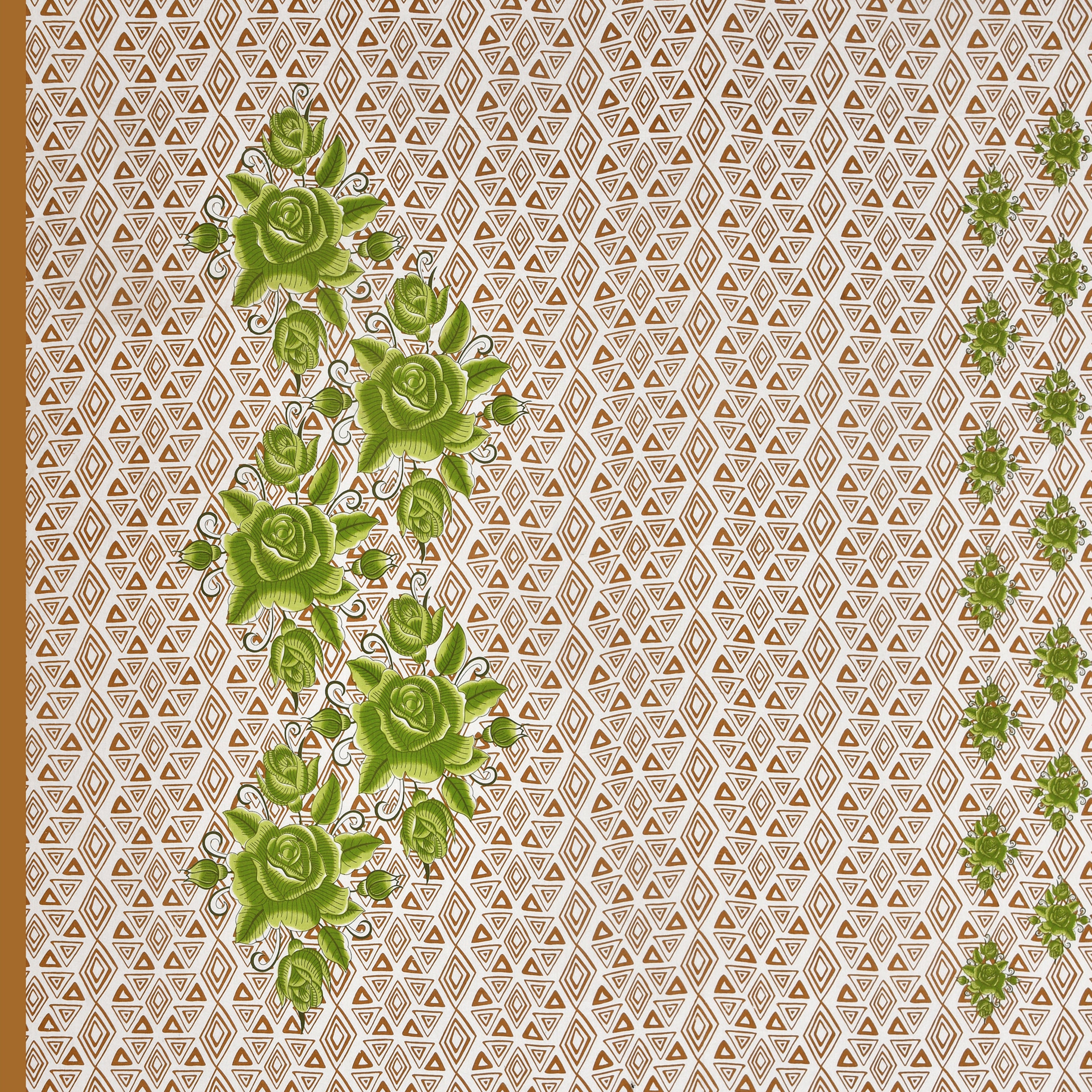Elegant Green Floral & Geometric Print Cotton Bedsheet Set