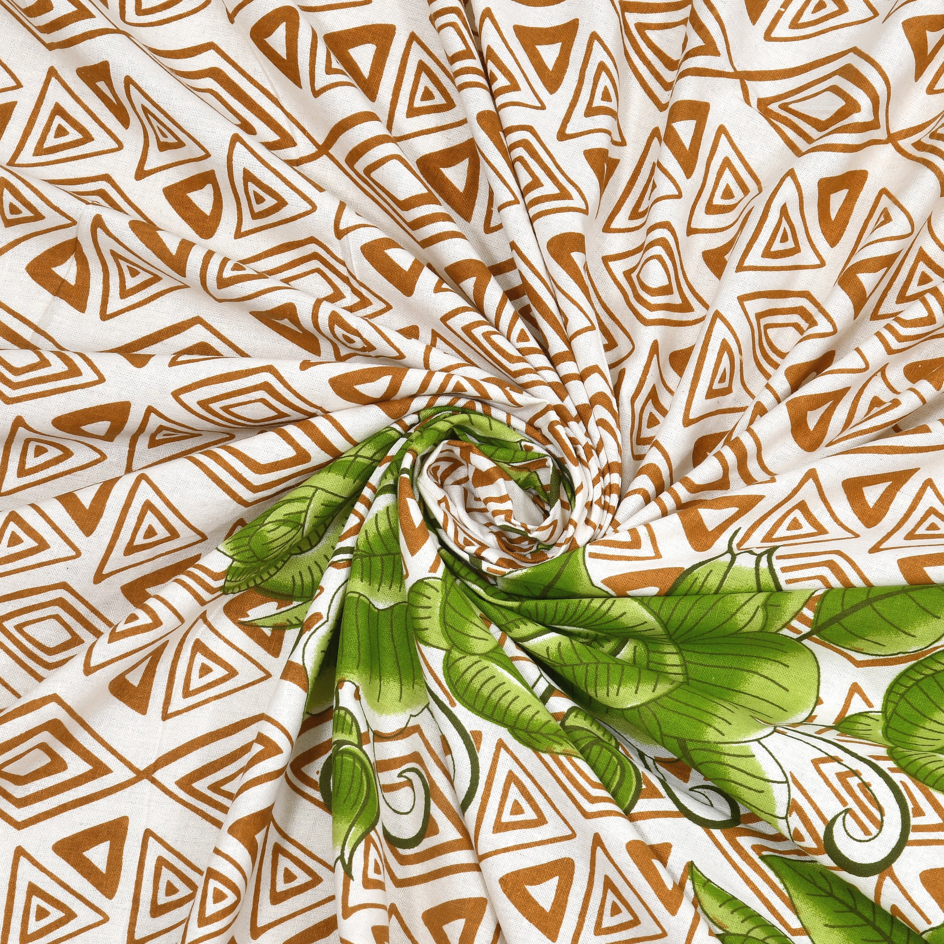 Elegant Green Floral & Geometric Print Cotton Bedsheet Set