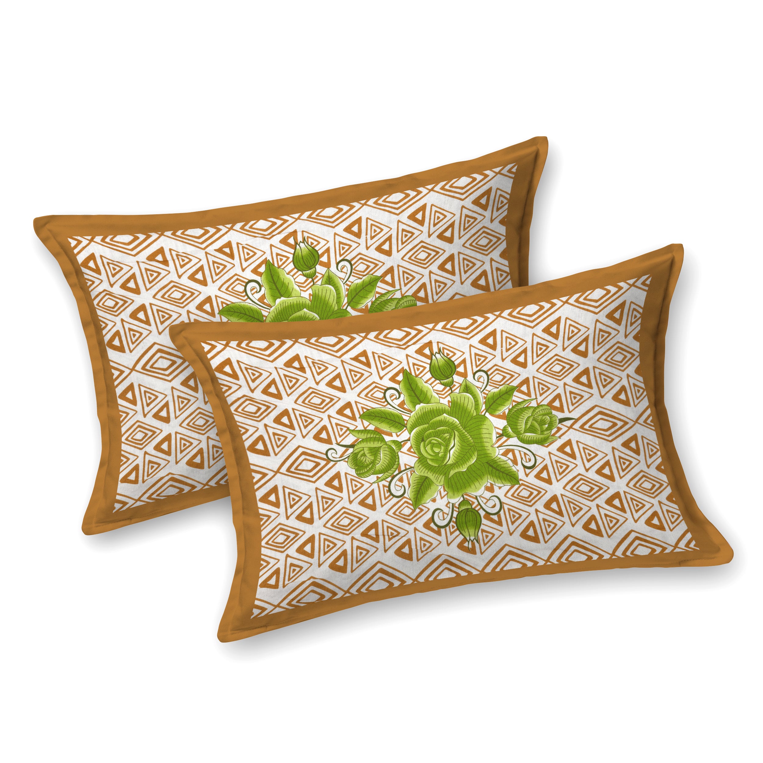 Elegant Green Floral & Geometric Print Cotton Bedsheet Set