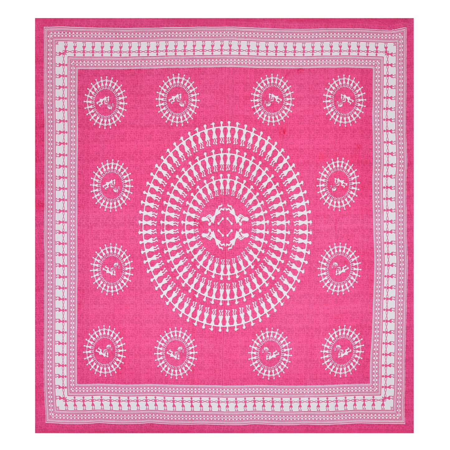 Pink Warli Cotton Bedsheet – Tribal Dance Folk Art