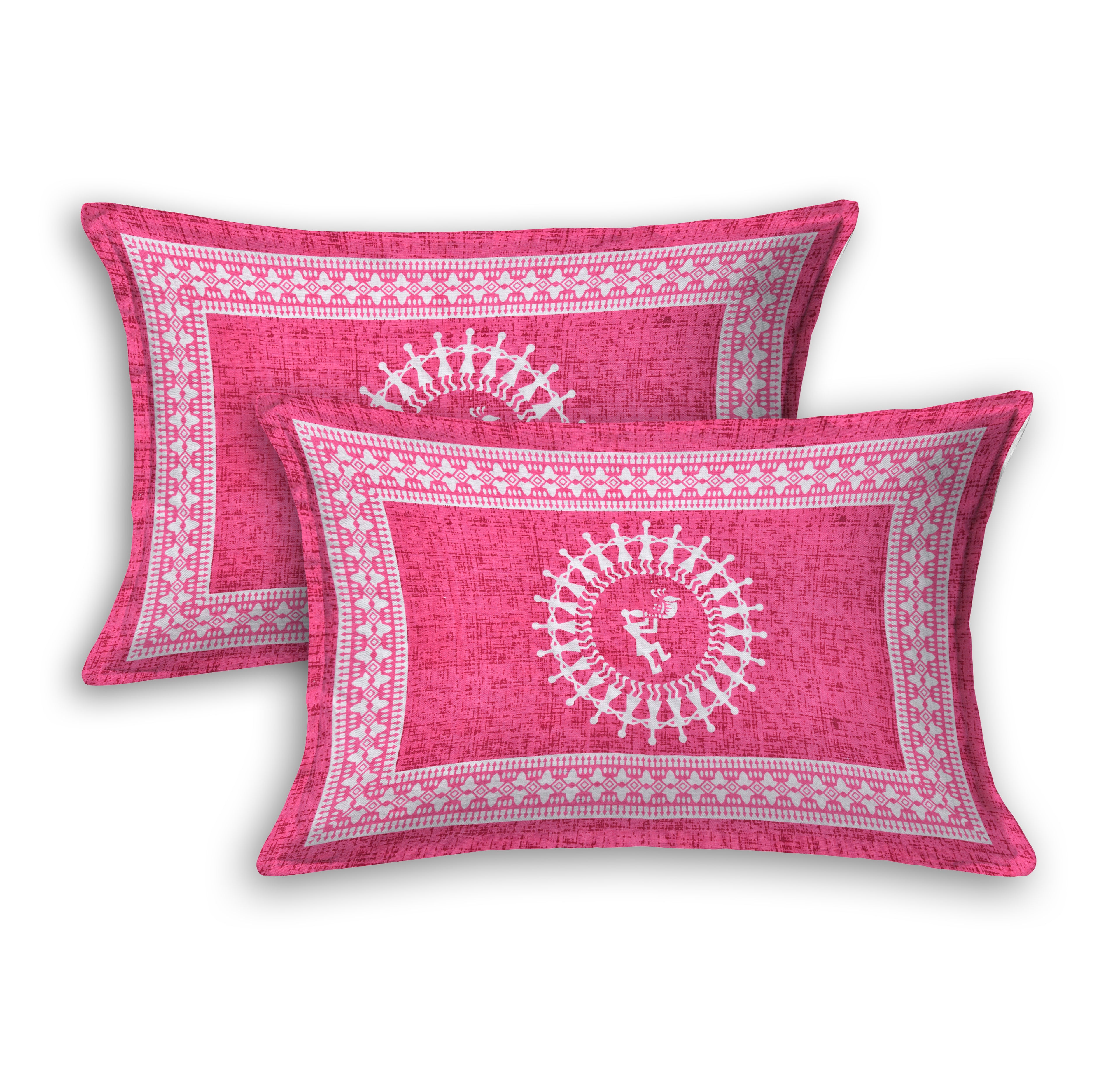 Pink Warli Cotton Bedsheet – Tribal Dance Folk Art