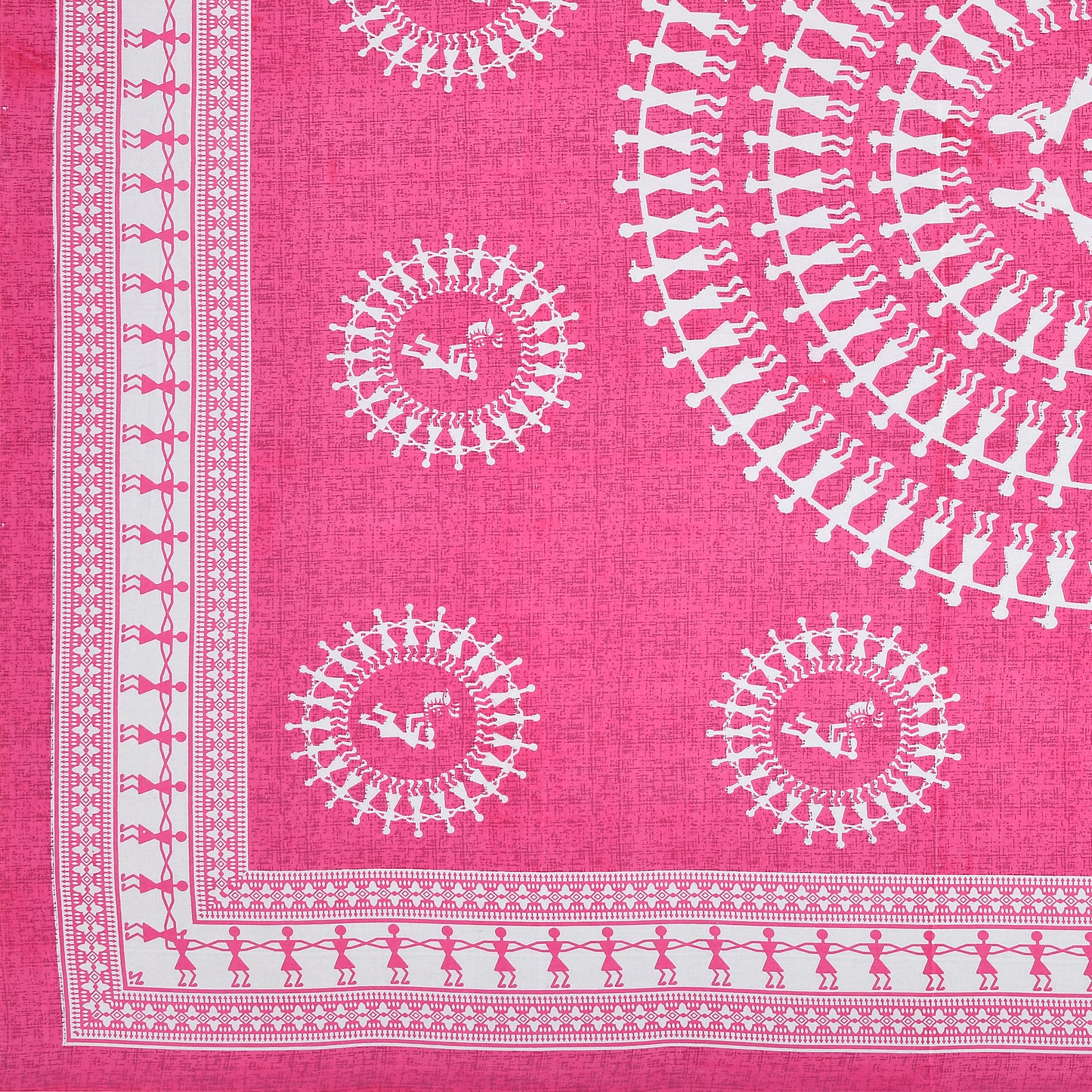 Pink Warli Cotton Bedsheet – Tribal Dance Folk Art