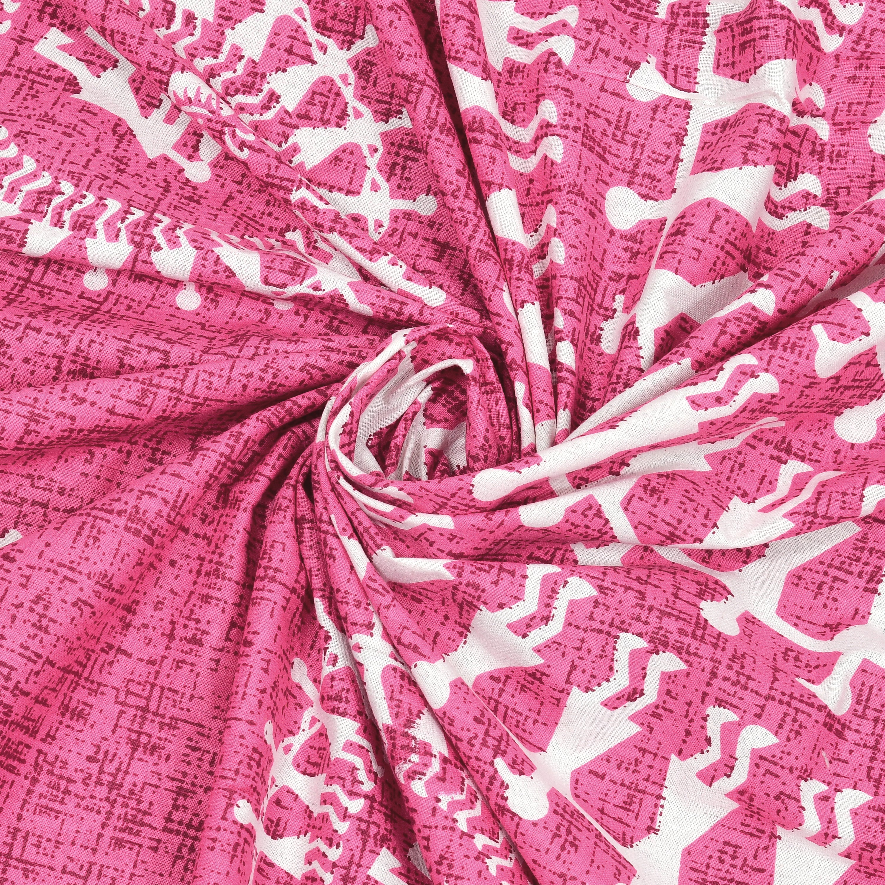 Pink Warli Cotton Bedsheet – Tribal Dance Folk Art