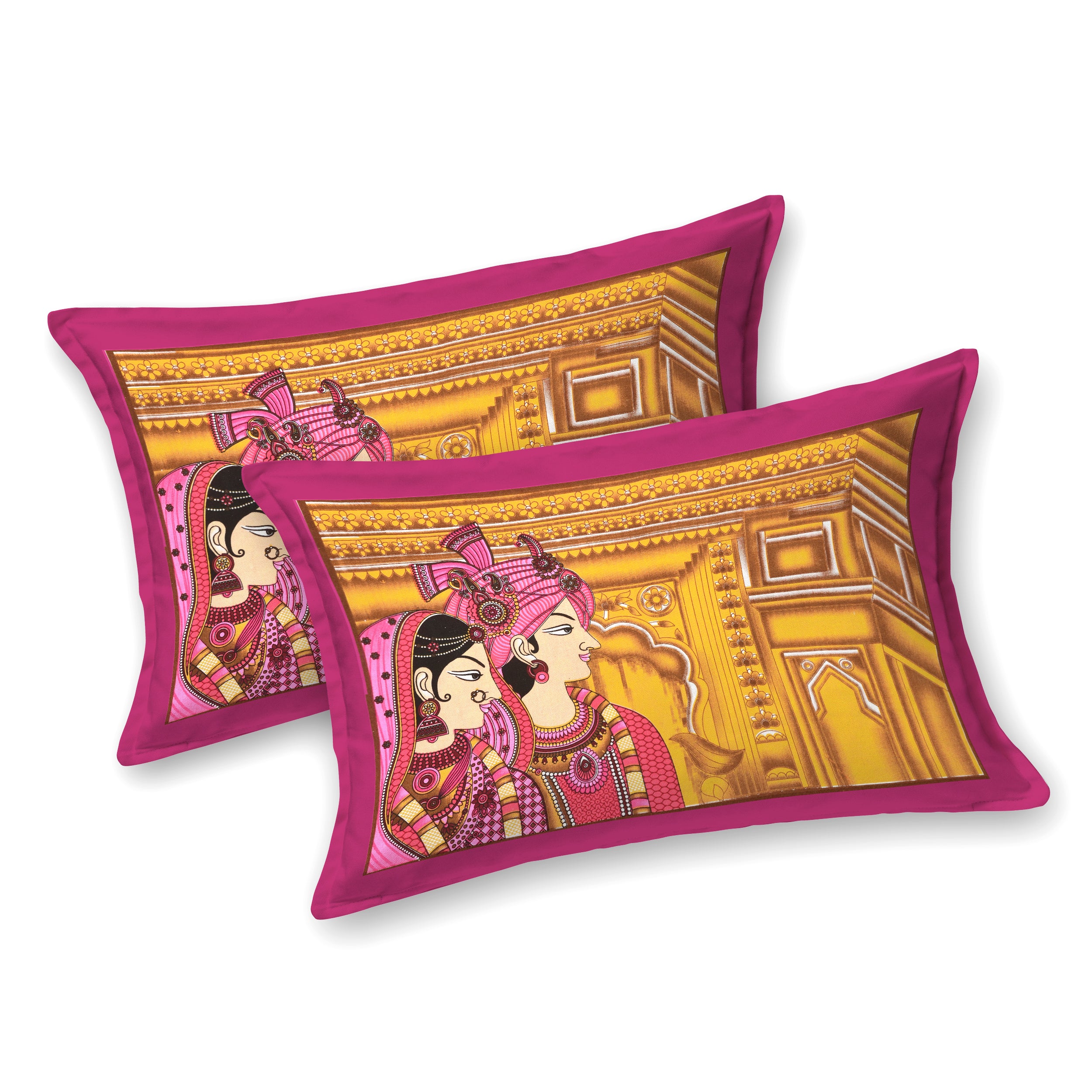 Royal Raja Rani Print – Pink Cotton Bedsheet Set