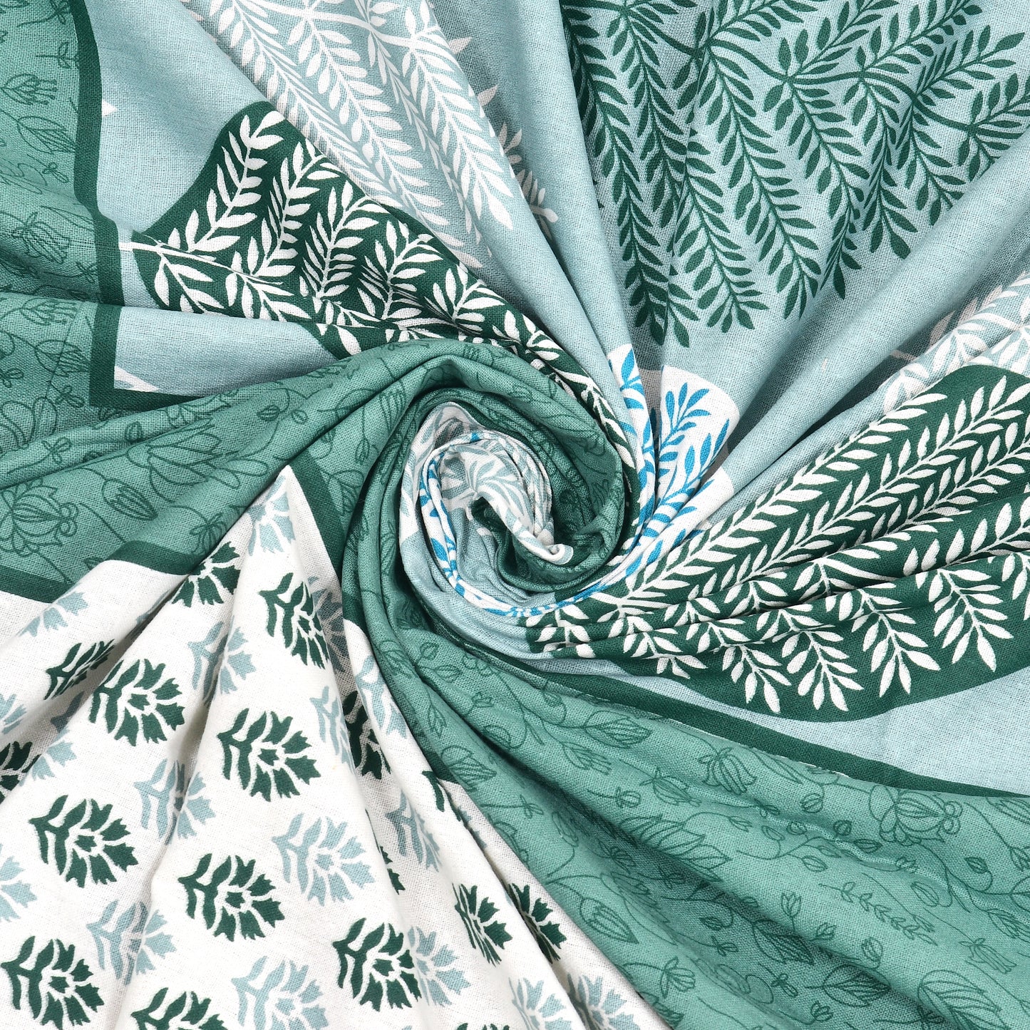 Teal Leaf Design Cotton Bedsheet Set