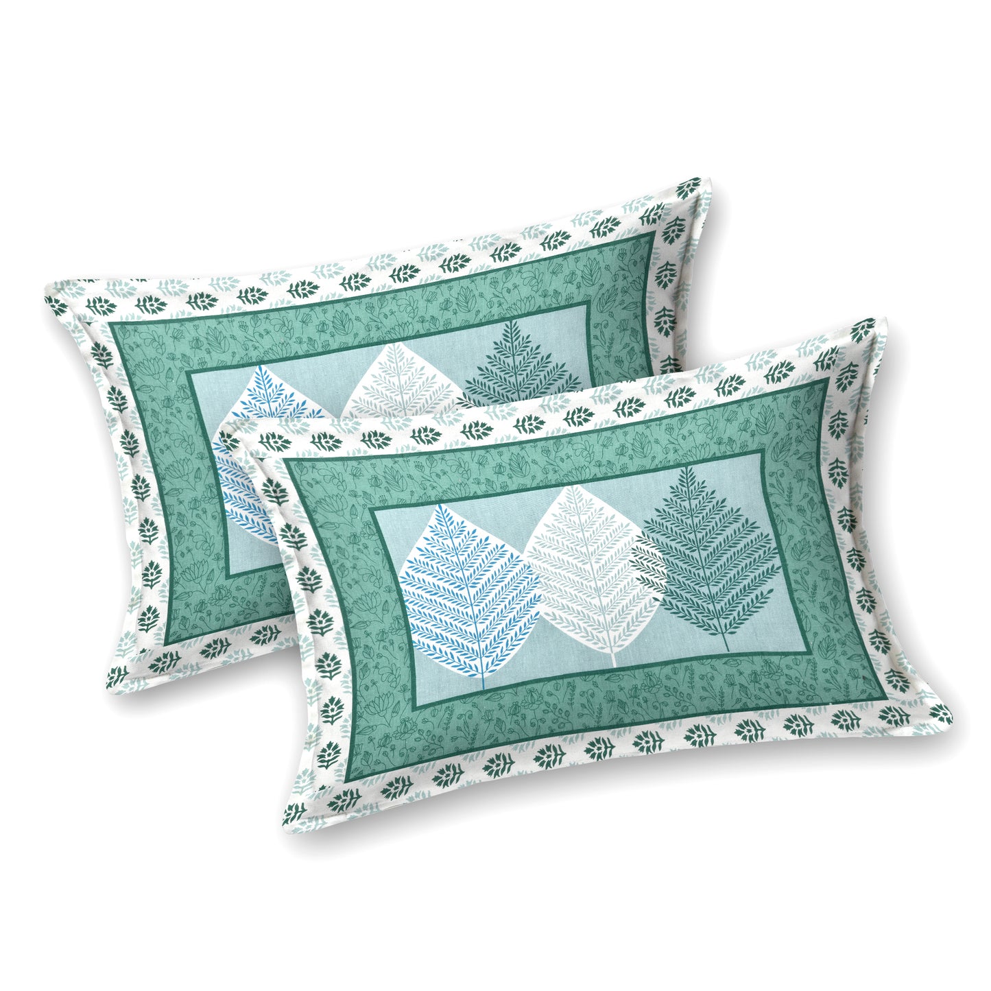 Teal Leaf Design Cotton Bedsheet Set