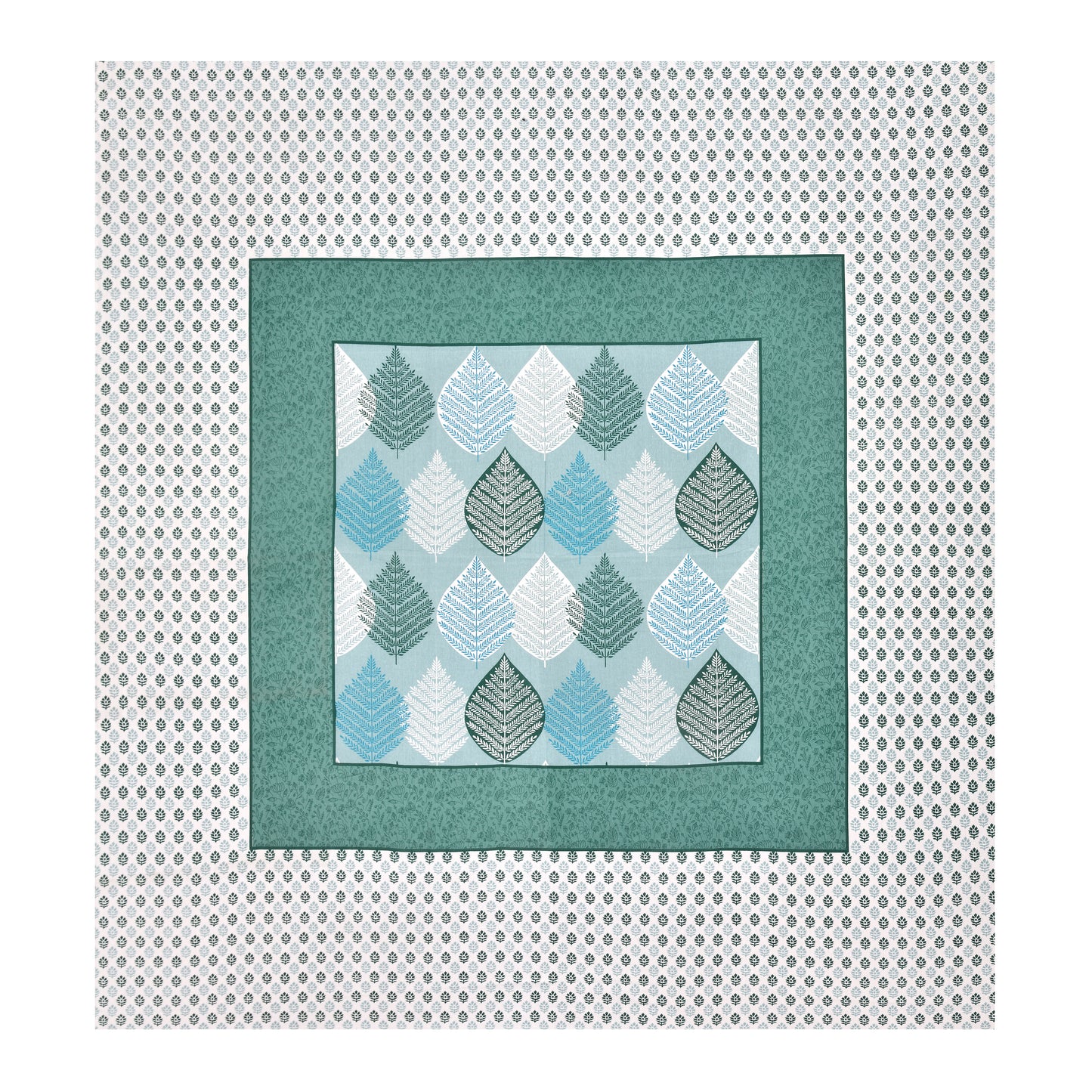 Teal Leaf Design Cotton Bedsheet Set